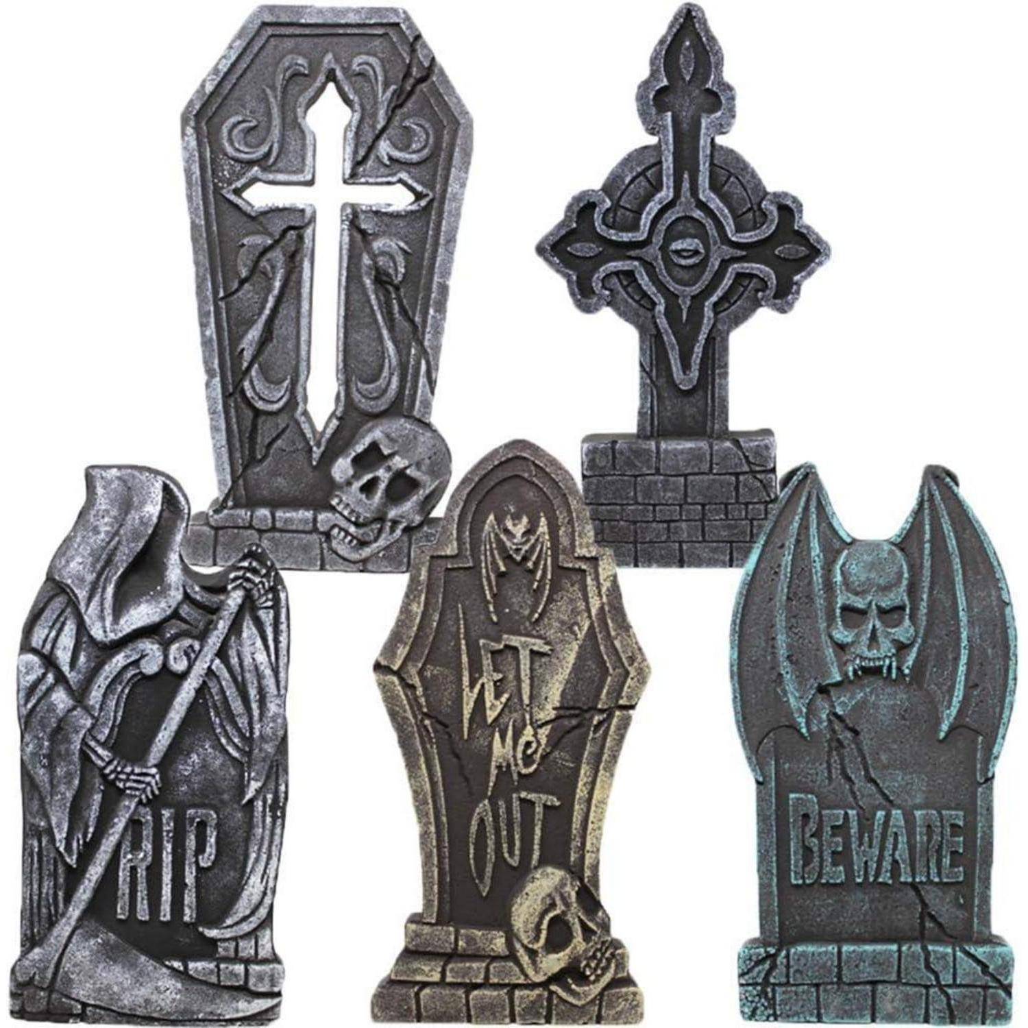 43 cm große Halloween-Grabsteine aus Schaumstoff RIP (5er-Pack) und 12