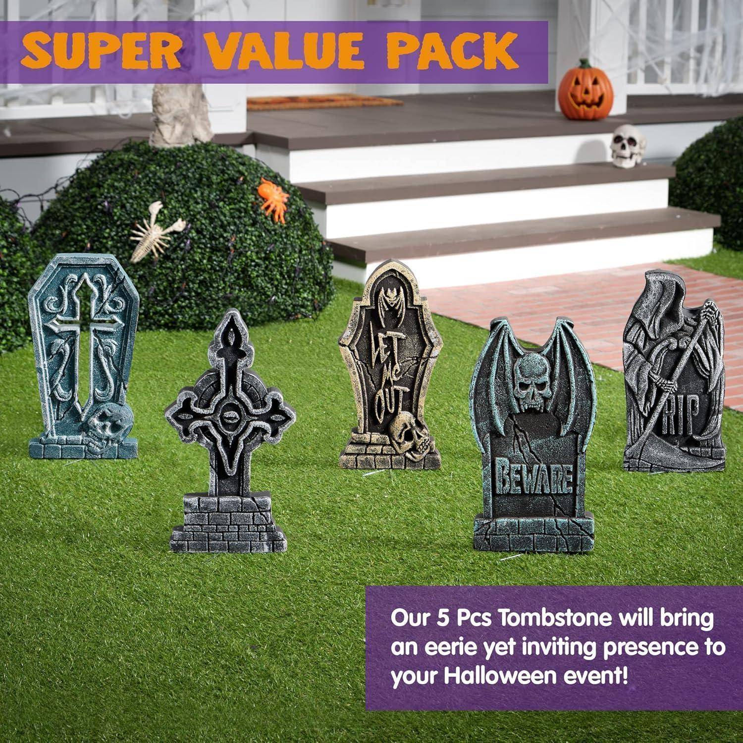 43 cm große Halloween-Grabsteine aus Schaumstoff RIP (5er-Pack) und 12