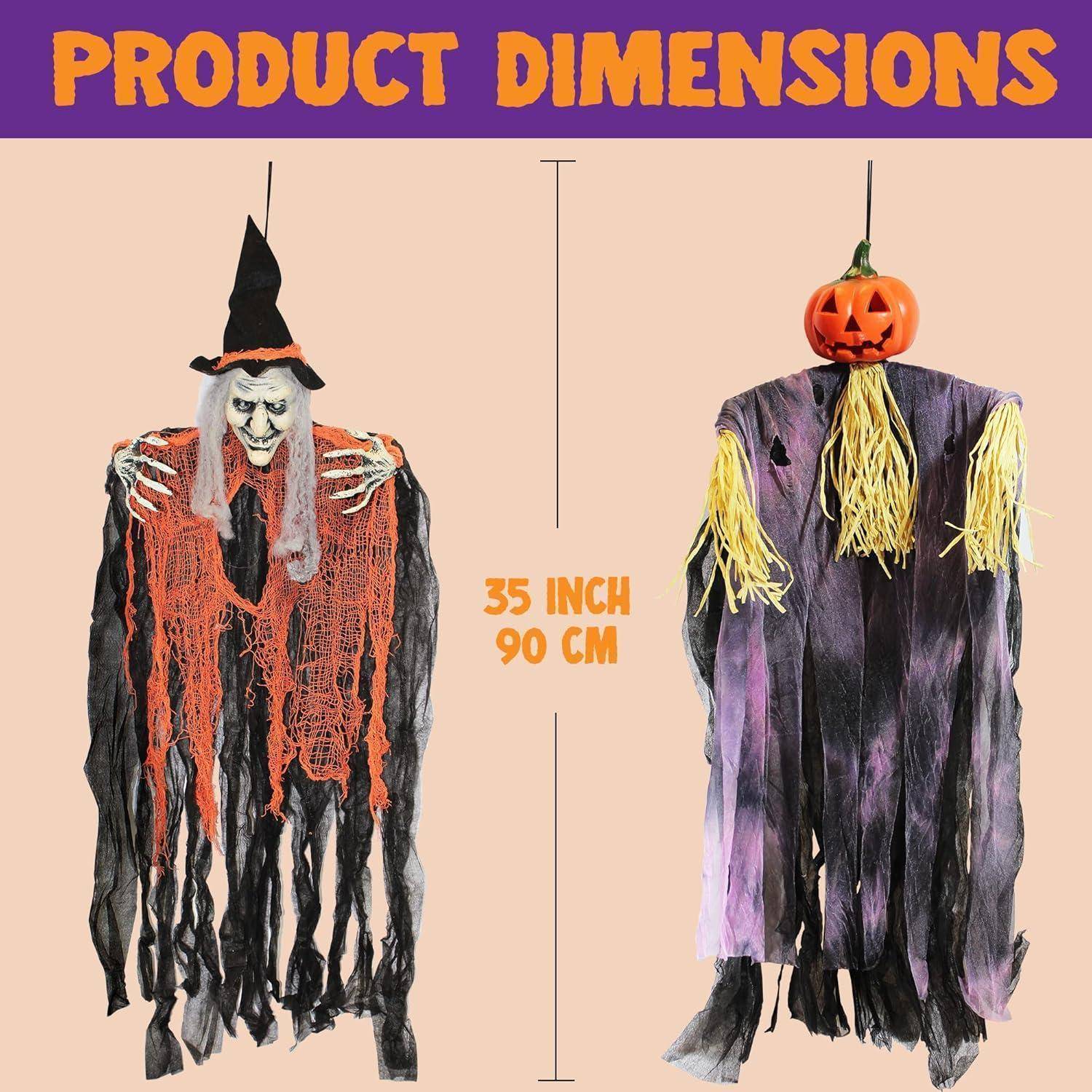3er Set 90 cm Hängende Geister Halloween Deko Sensenmann Hexe außen