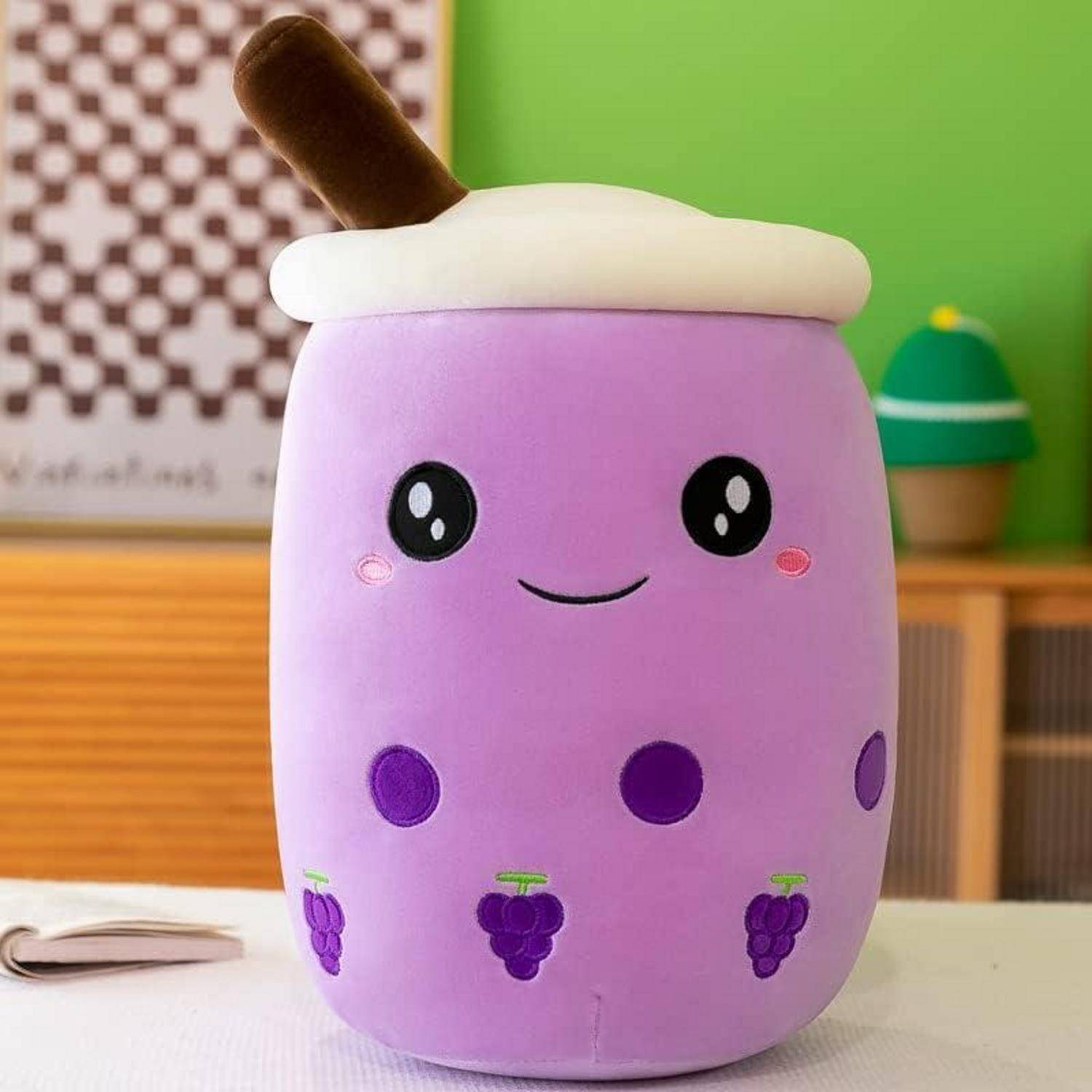 Bubble Tea Plüschkissen Boba Stofftier 25cm Kuscheltier Lila