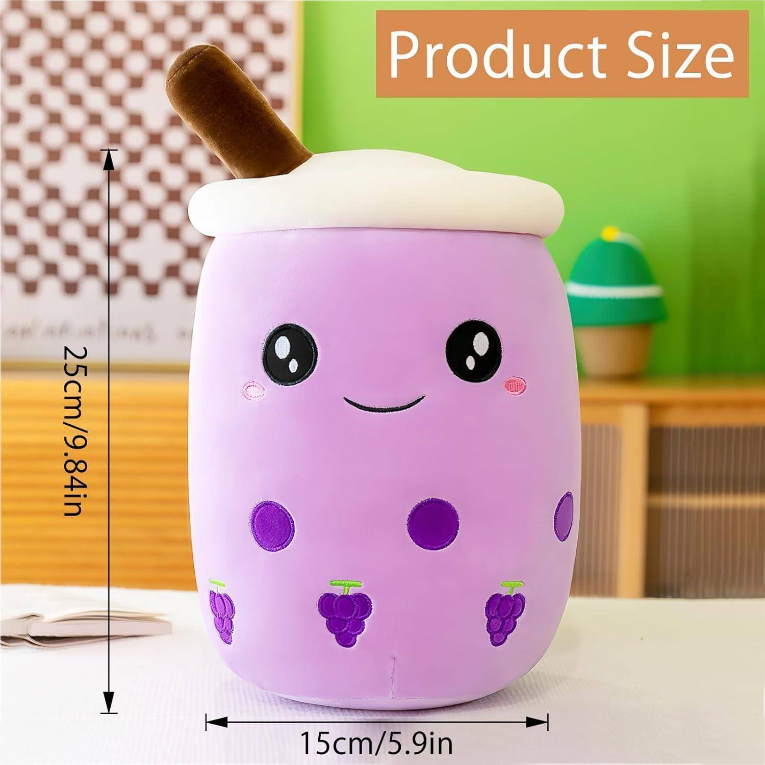 Bubble Tea Plüschkissen Boba Stofftier 25cm Kuscheltier Lila