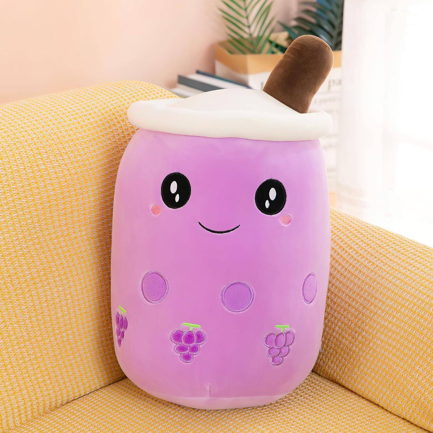 Bubble Tea Plüschkissen Boba Stofftier 25cm Kuscheltier Lila