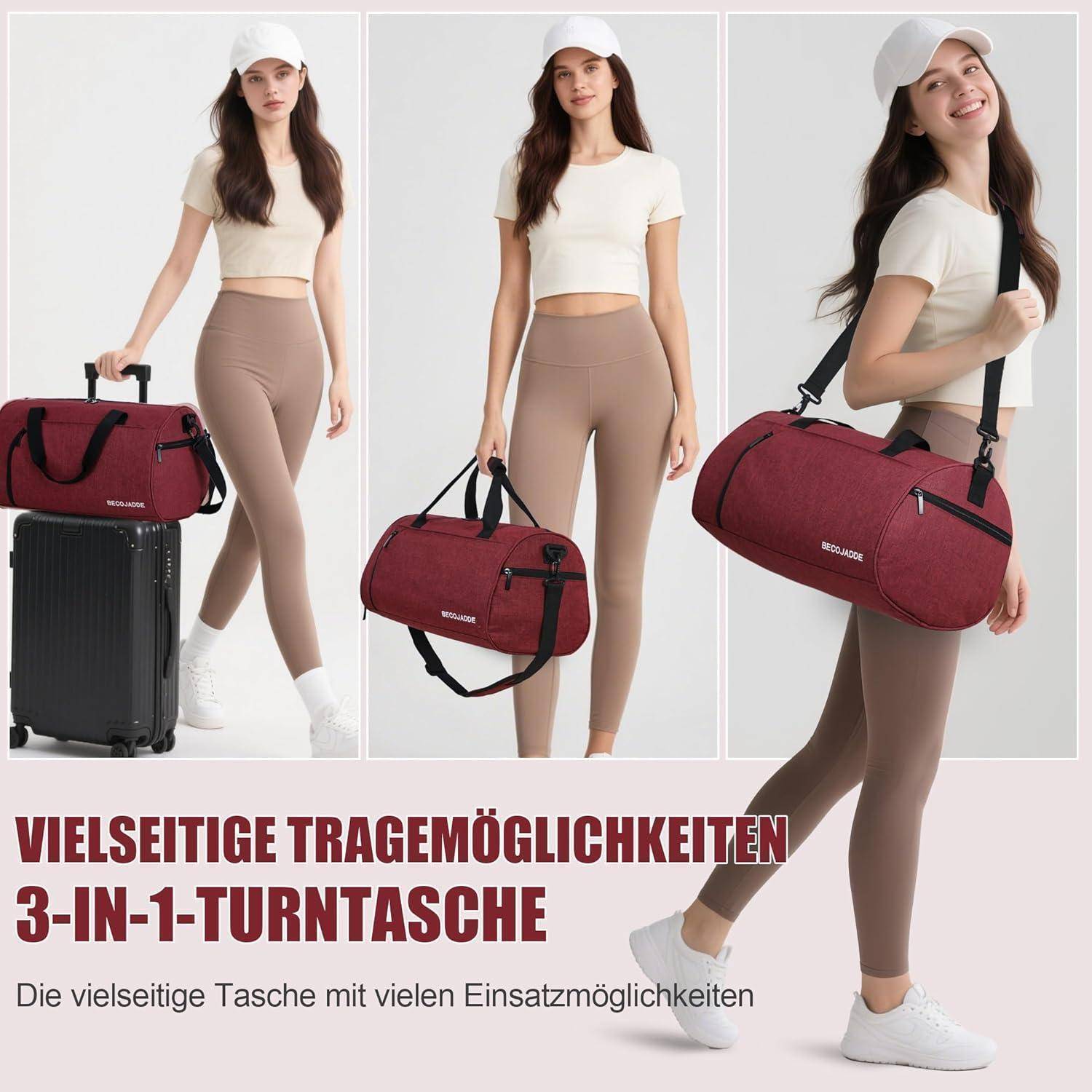 Sporttasche für Damen und Herren 25L Rotwein Fitness Reisetasche mit