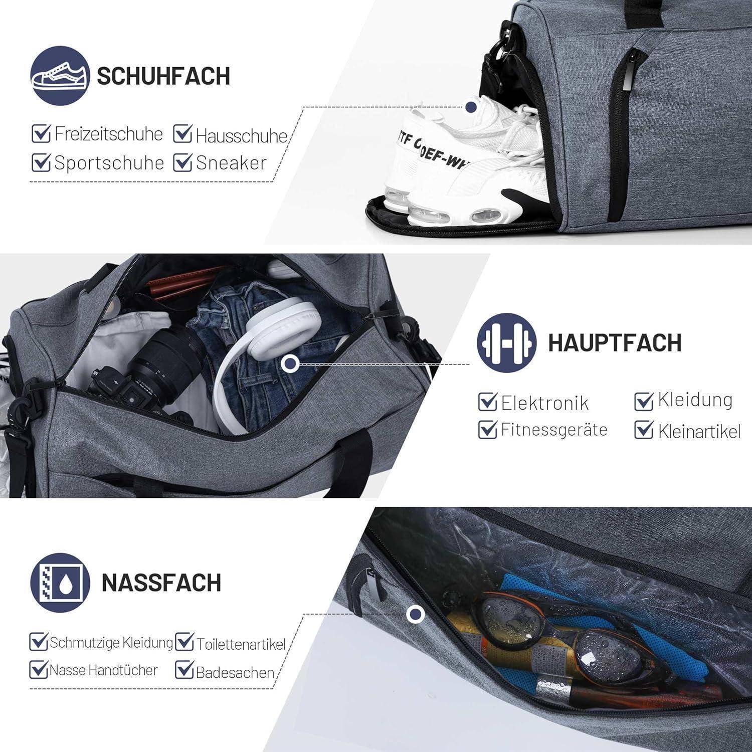 Sporttasche Damen und Herren 35L Reisetasche Duffel Bag wasserdicht