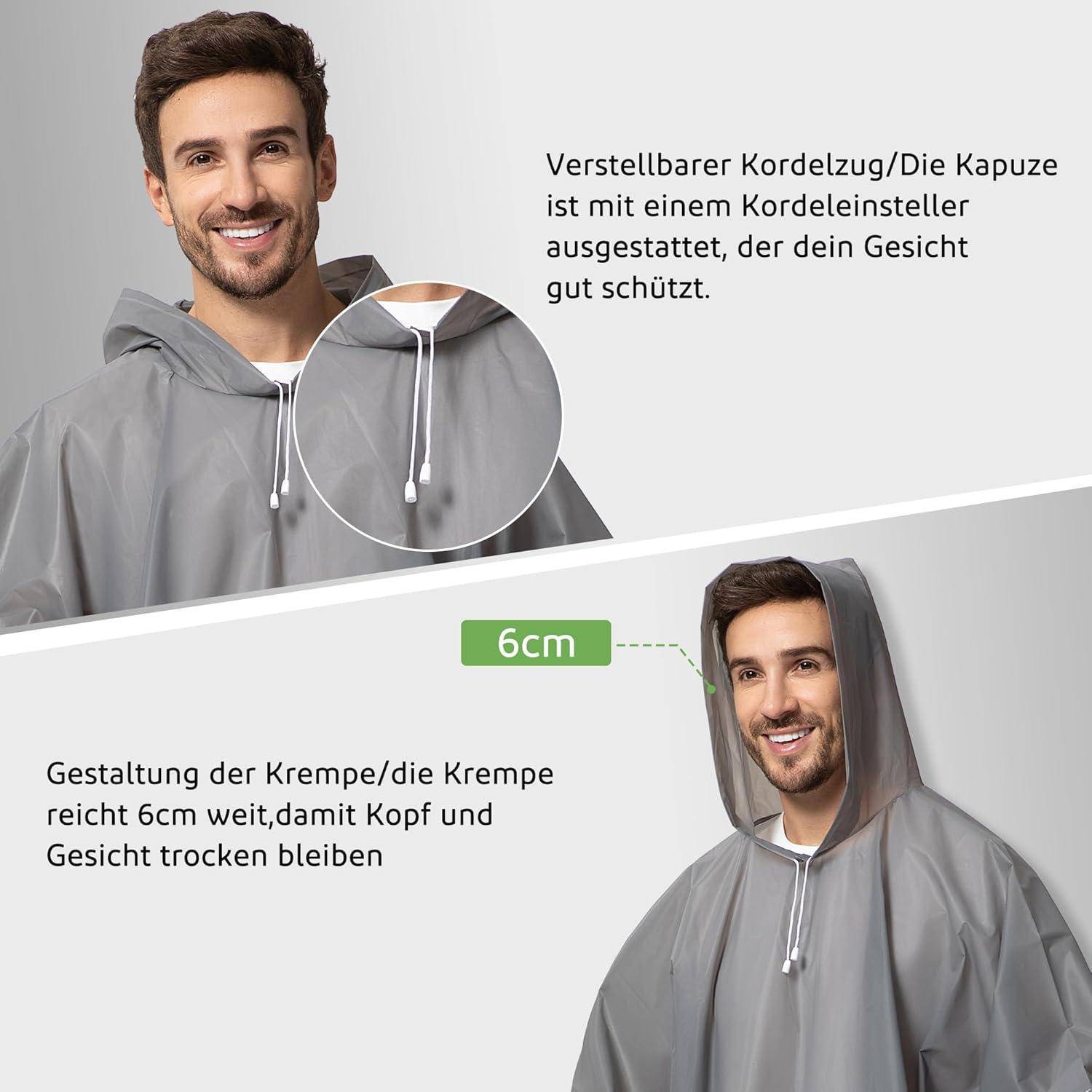 Regenponcho Damen Herren Rucksäcke Wandern Festival 2 Stück Grau
