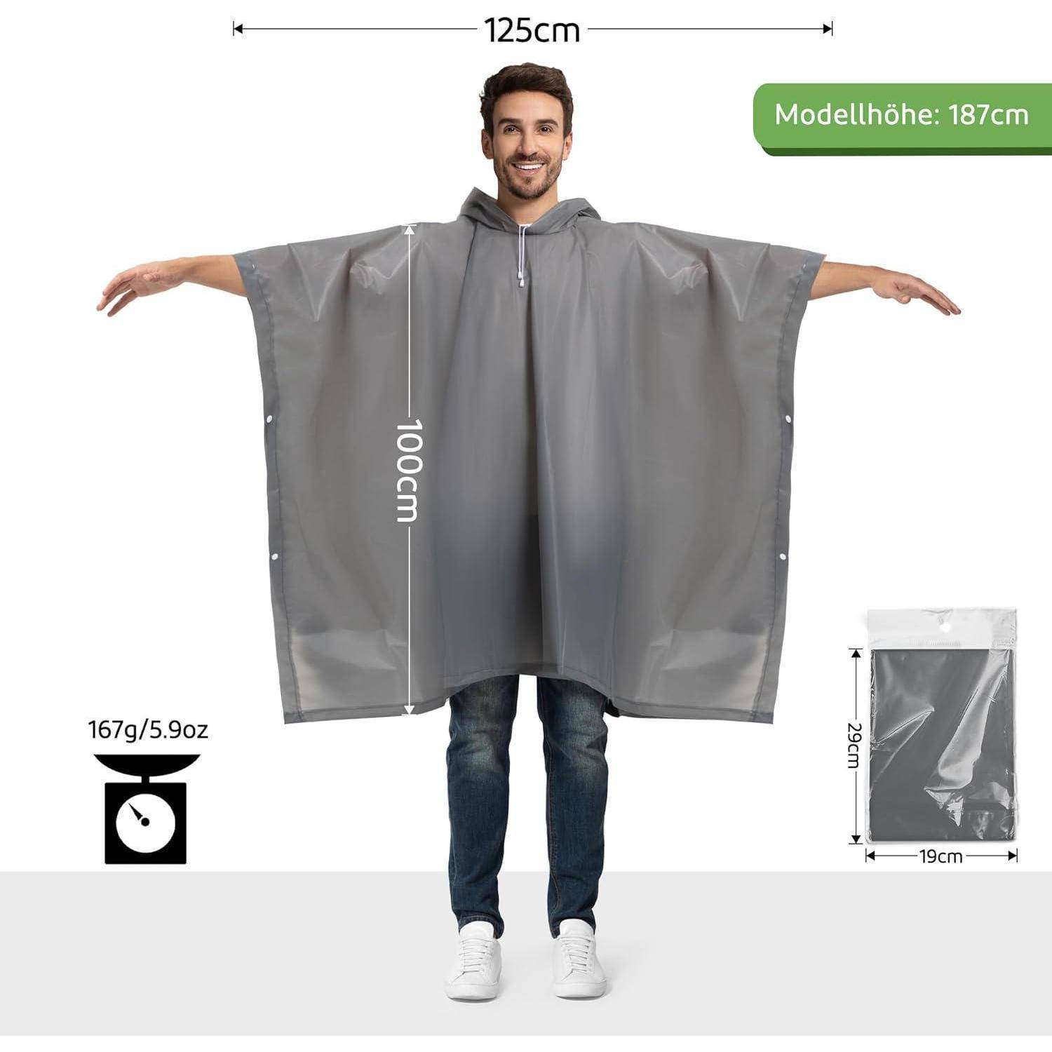 Regenponcho Damen Herren Rucksäcke Wandern Festival 2 Stück Grau