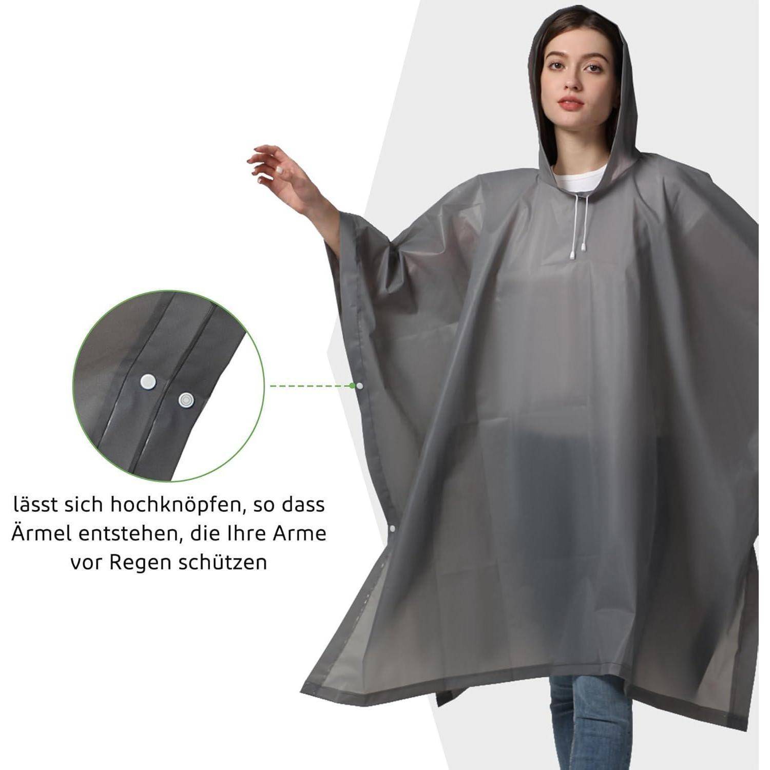 Regenponcho Damen Herren Rucksäcke Wandern Festival 2 Stück Grau
