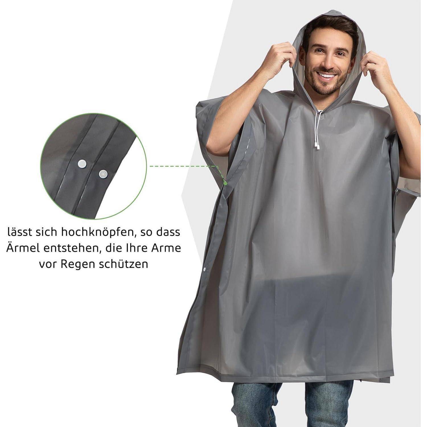 Regenponcho Damen Herren Rucksäcke Wandern Festival 2 Stück Grau