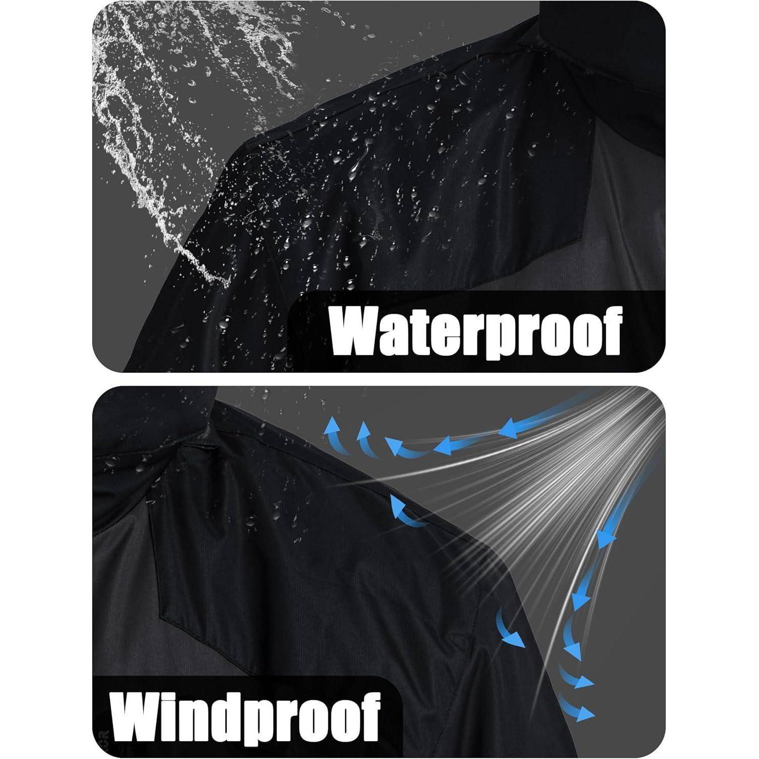 Jacke, von der Wasser abperlt, mit Aufschrift 