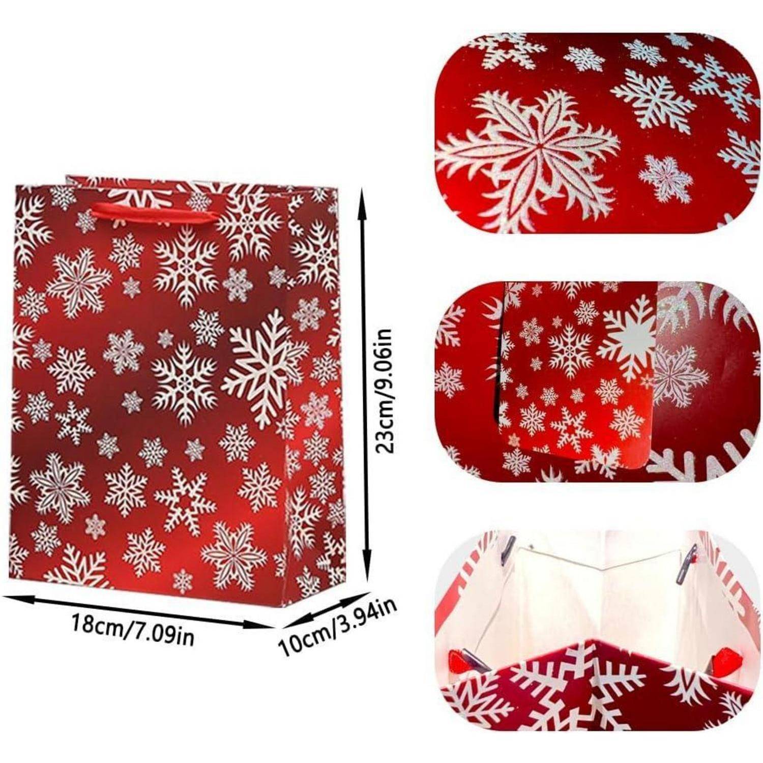 4er-Pack Weihnachtspapier-Geschenktüten mit Griffen, rote Bonbontüten