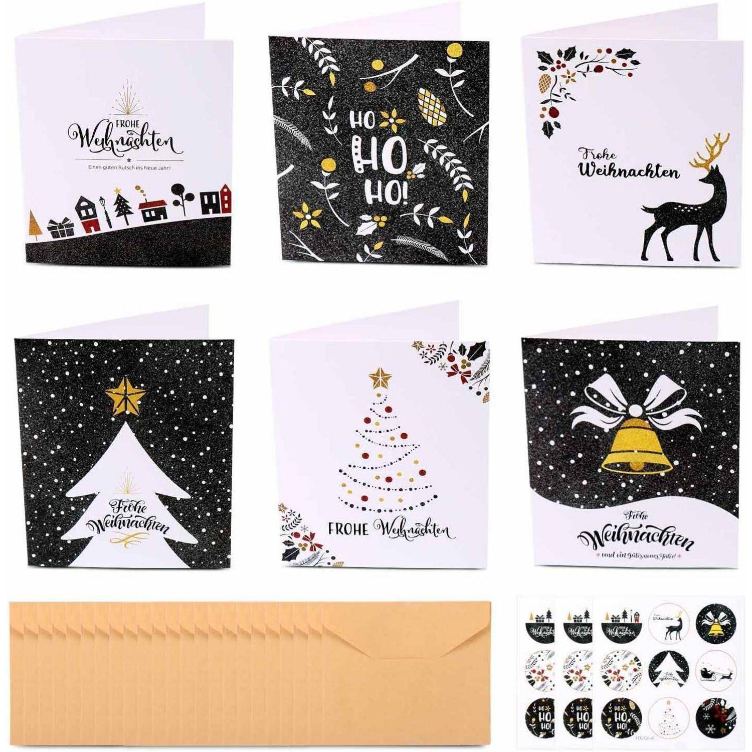 Weihnachtskarten Set 24er Umschlägen Aufkleber 6 Designs Klappkarten
