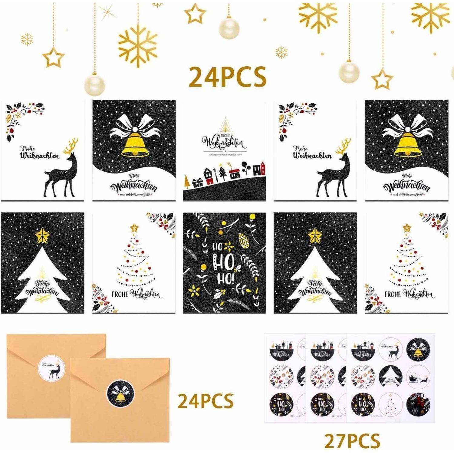 Weihnachtskarten Set 24er Umschlägen Aufkleber 6 Designs Klappkarten