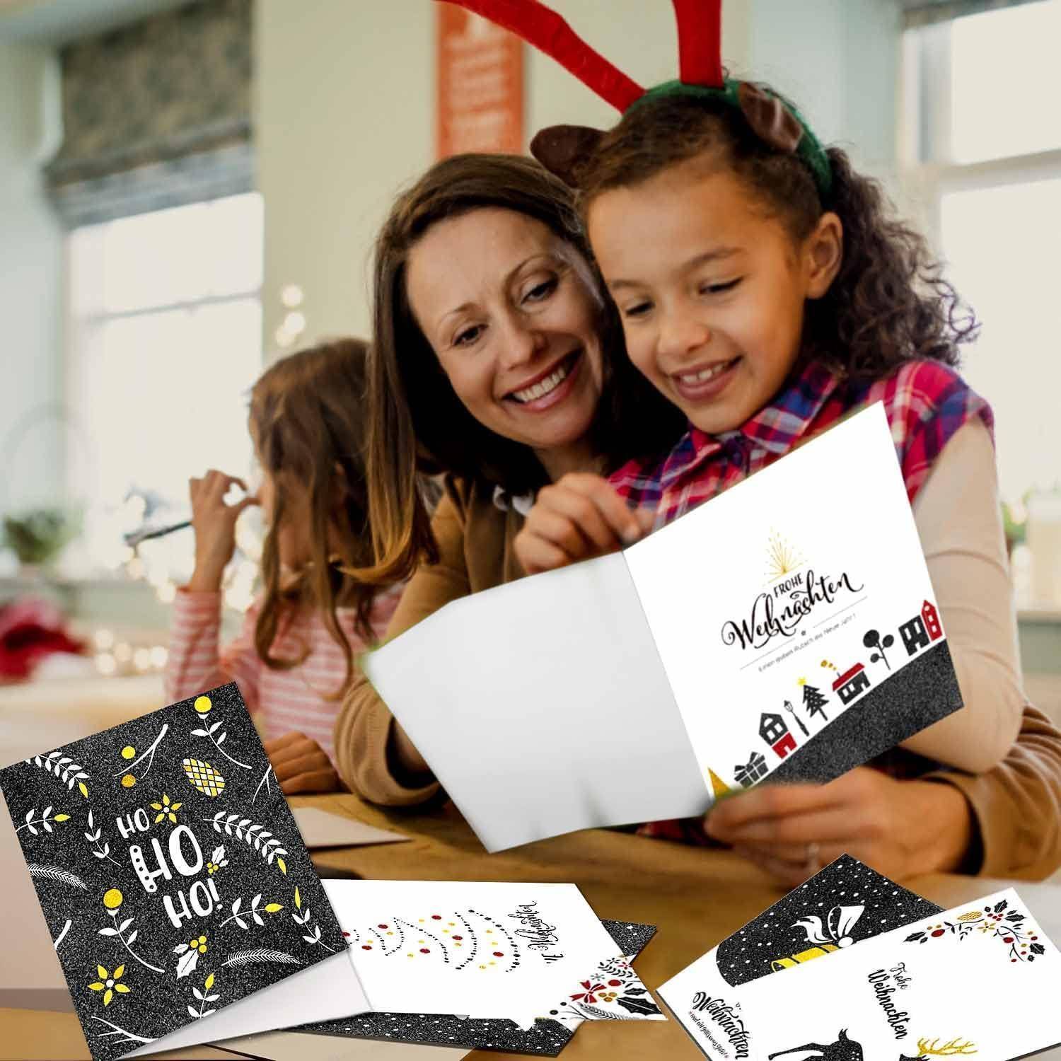 Weihnachtskarten Set 24er Umschlägen Aufkleber 6 Designs Klappkarten