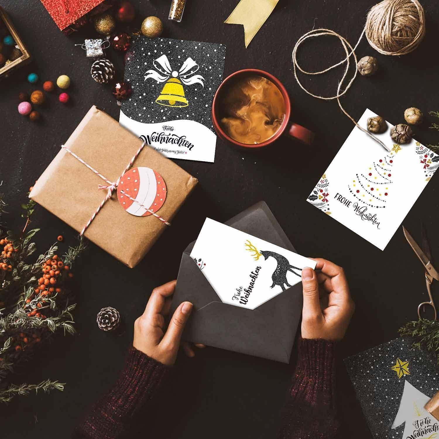 Weihnachtskarten Set 24er Umschlägen Aufkleber 6 Designs Klappkarten