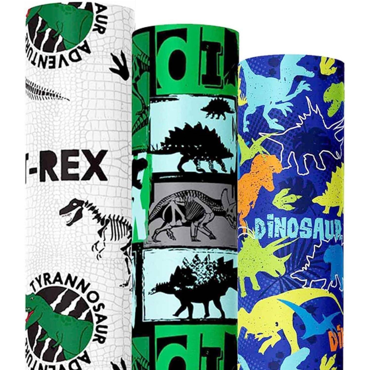 3 Rollen Dinosaurier Geschenkpapier UV-Druck 43x300cm