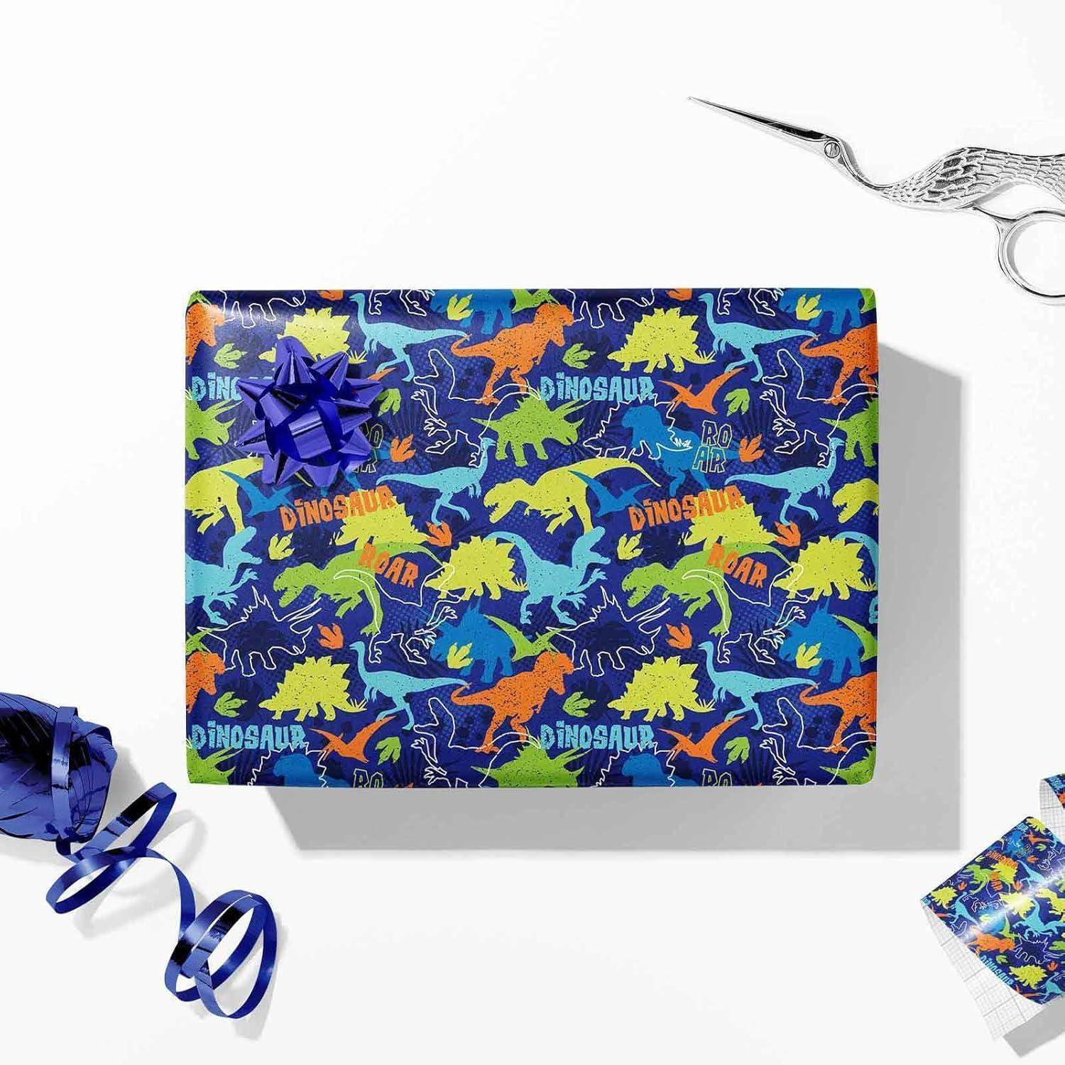 3 Rollen Dinosaurier Geschenkpapier UV-Druck 43x300cm