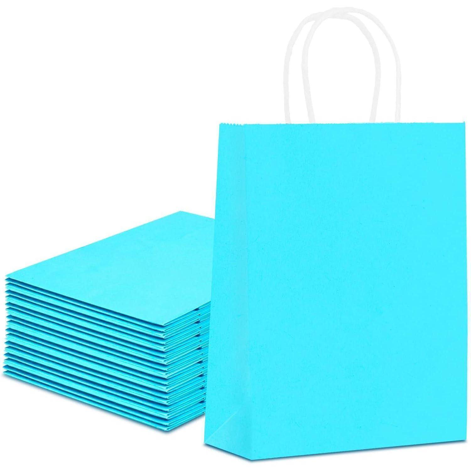 Papiertüten mit Henkel 20 Stück 22x15x8CM Blau Kraft Geschenktüte