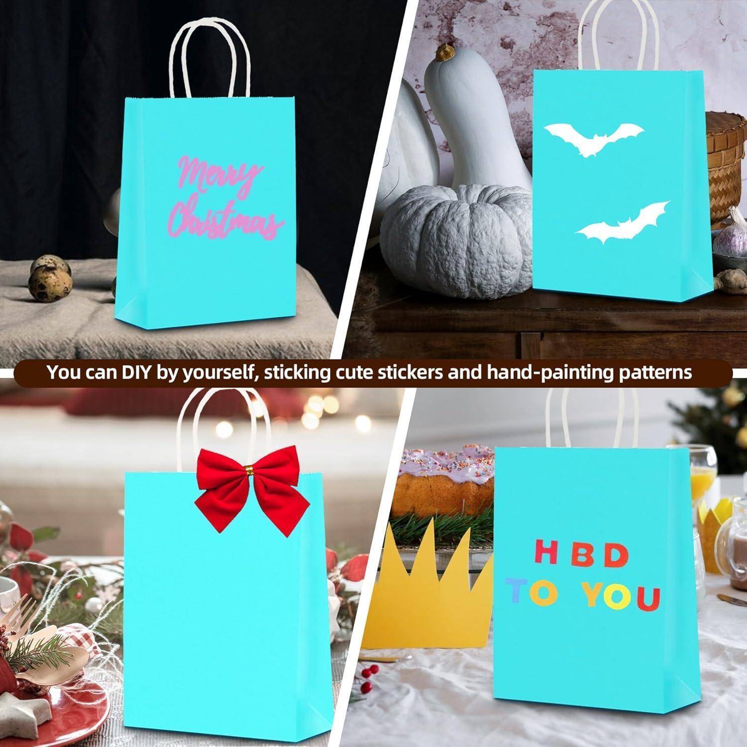 Papiertüten mit Henkel 20 Stück 22x15x8CM Blau Kraft Geschenktüte