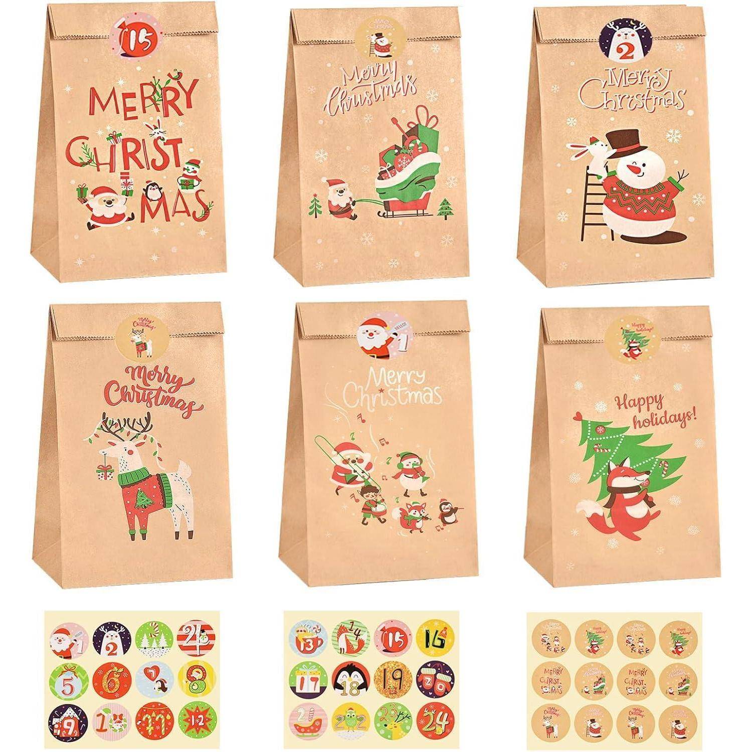 Weihnachten Geschenktüten Adventskalender 24 Klein Braun Papier Xmas