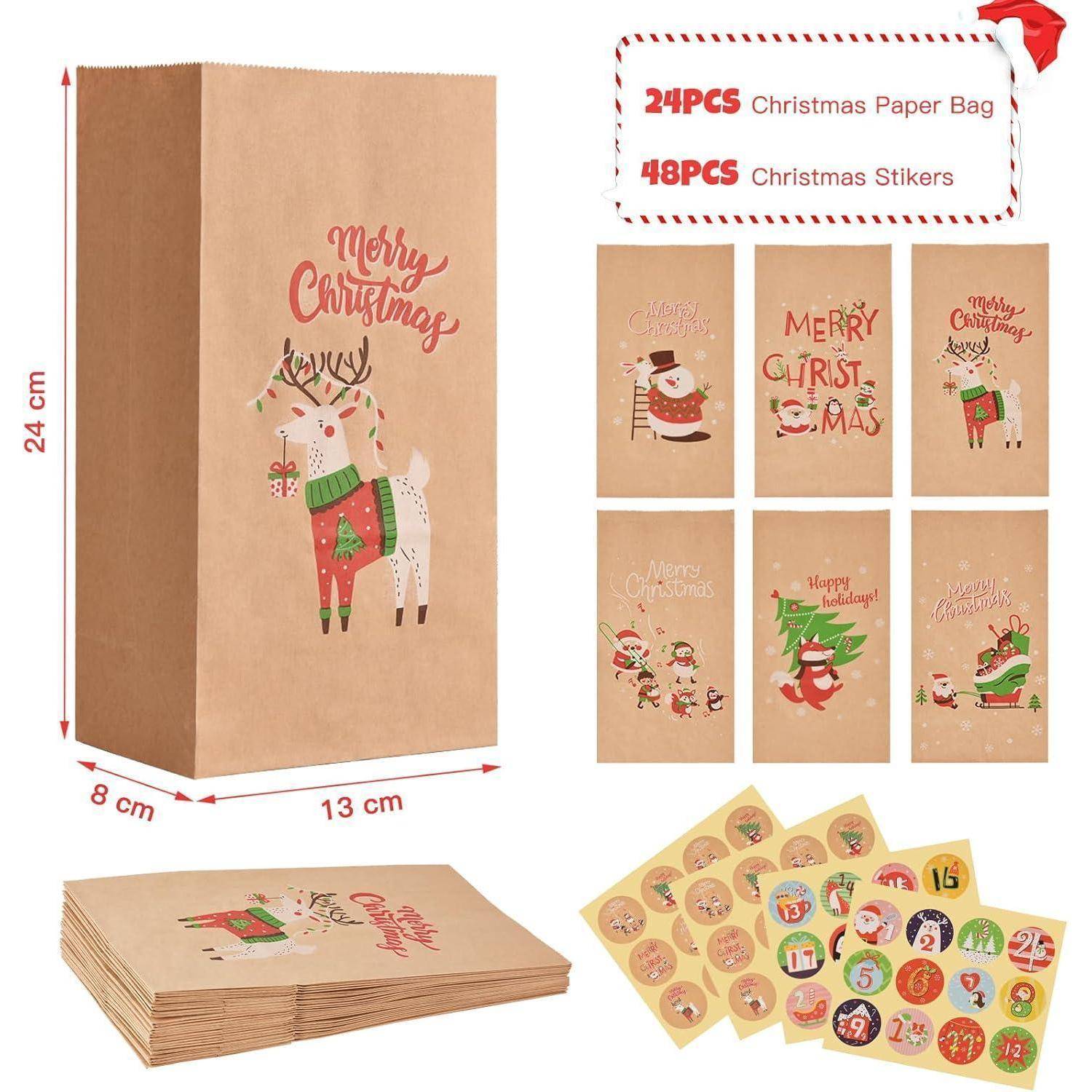 Weihnachten Geschenktüten Adventskalender 24 Klein Braun Papier Xmas