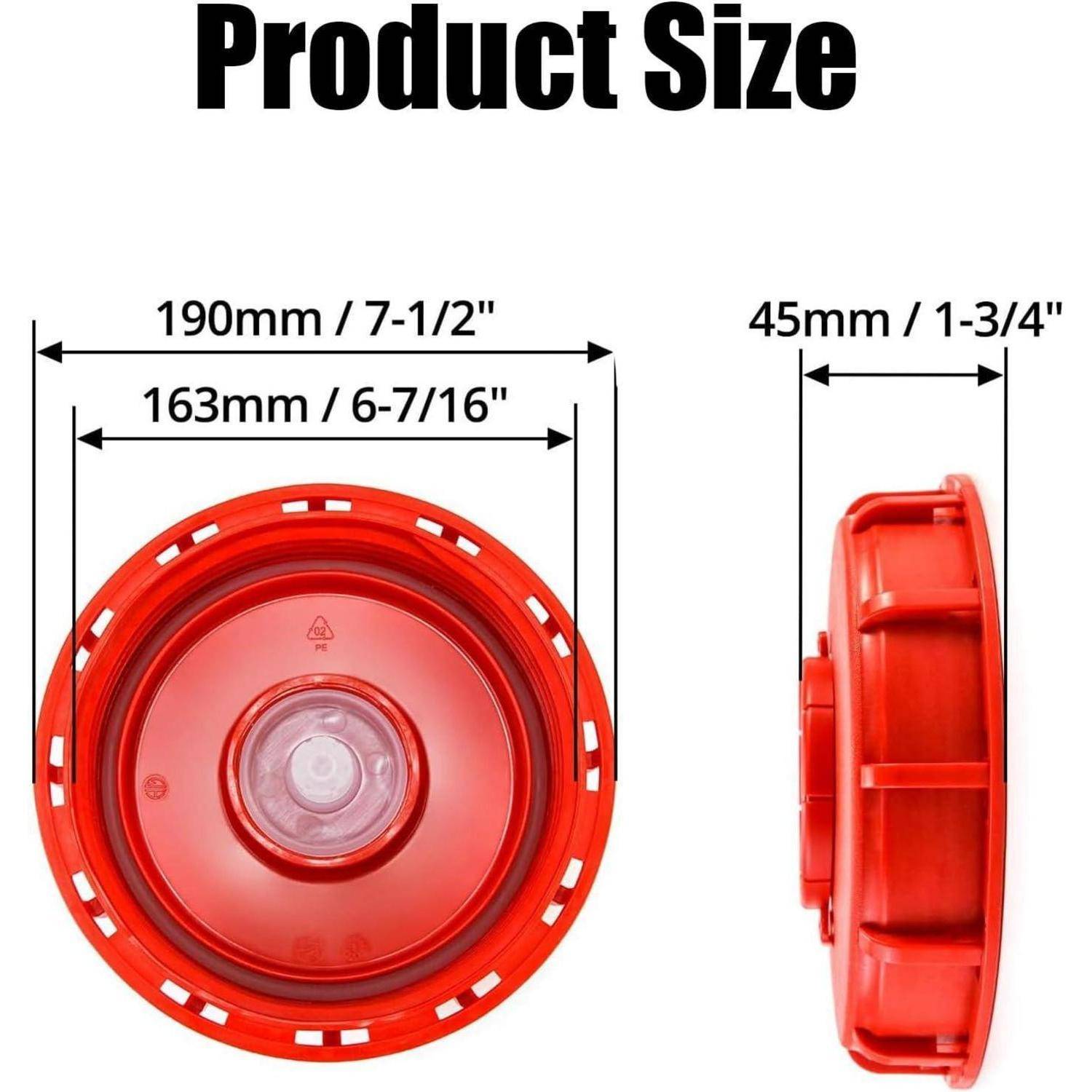 Produktgröße: Bild, das die Abmessungen eines roten kreisförmigen Objekts zeigt: 190 mm (7-1/2 Zoll) Durchmesser, 45 mm (1-3/4 Zoll) Höhe, 163 mm (6-7/16 Zoll) Innendurchmesser.