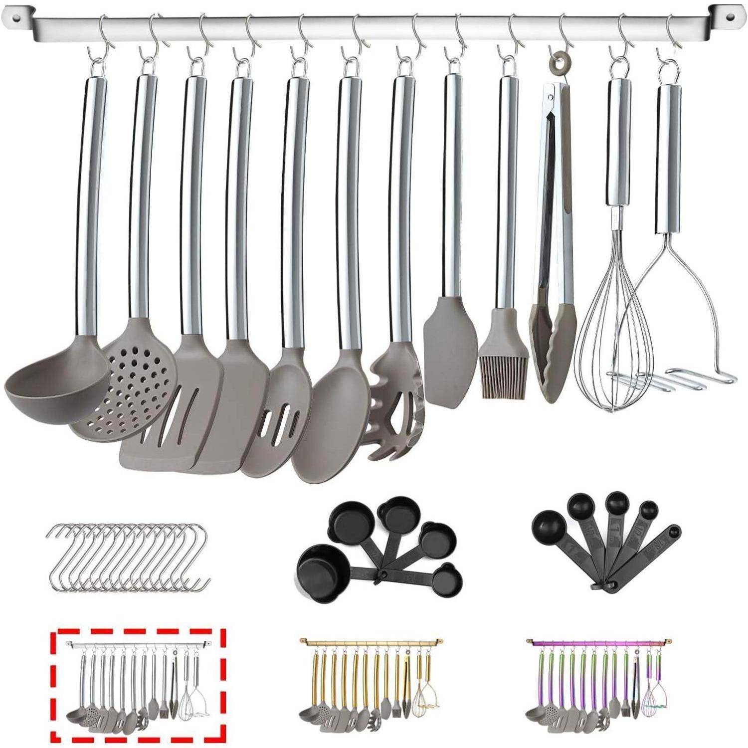 38-teiliges Silikon-Küchen-Kochgeschirr-Set Edelstahlgriff