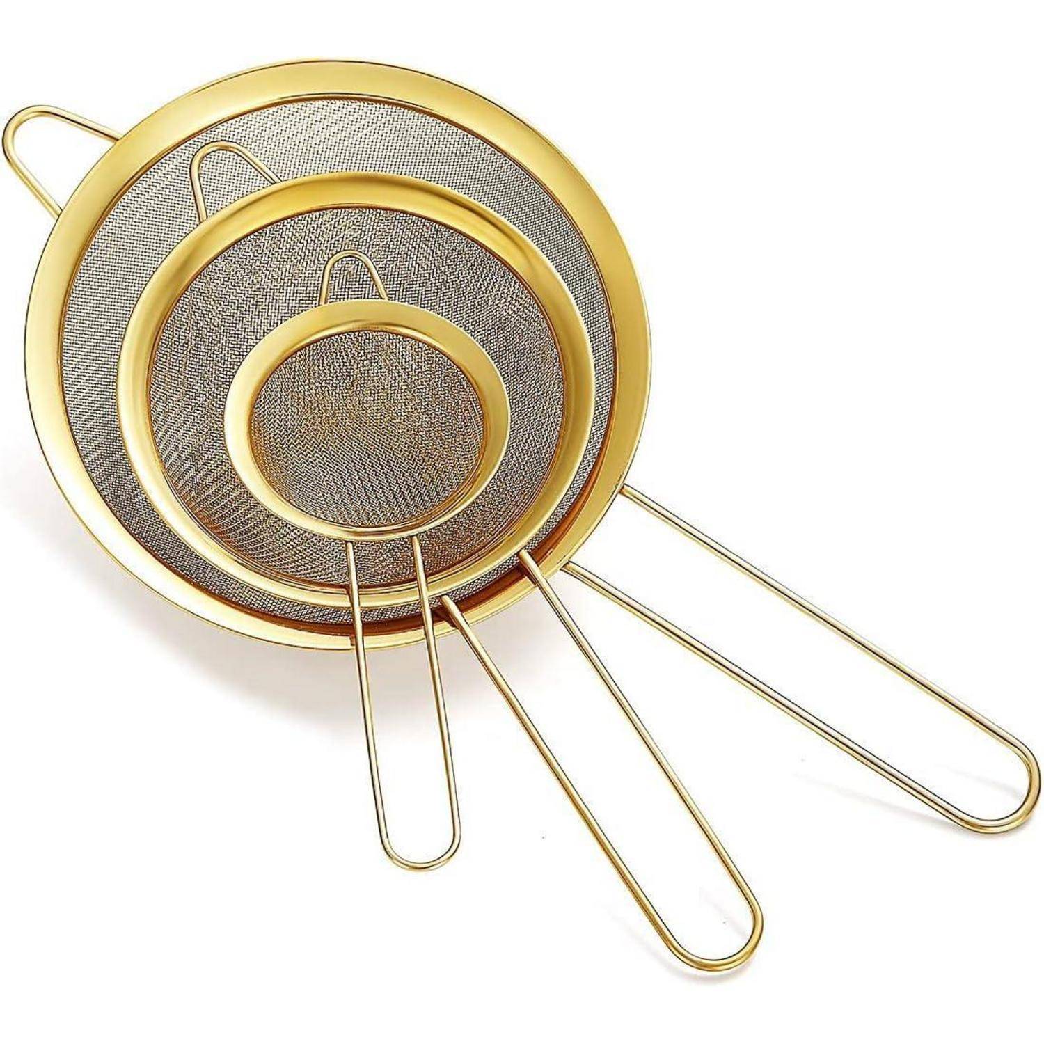 Goldenes feinmaschiges Siebset 3-teilig Edelstahl Küchensieb-Set