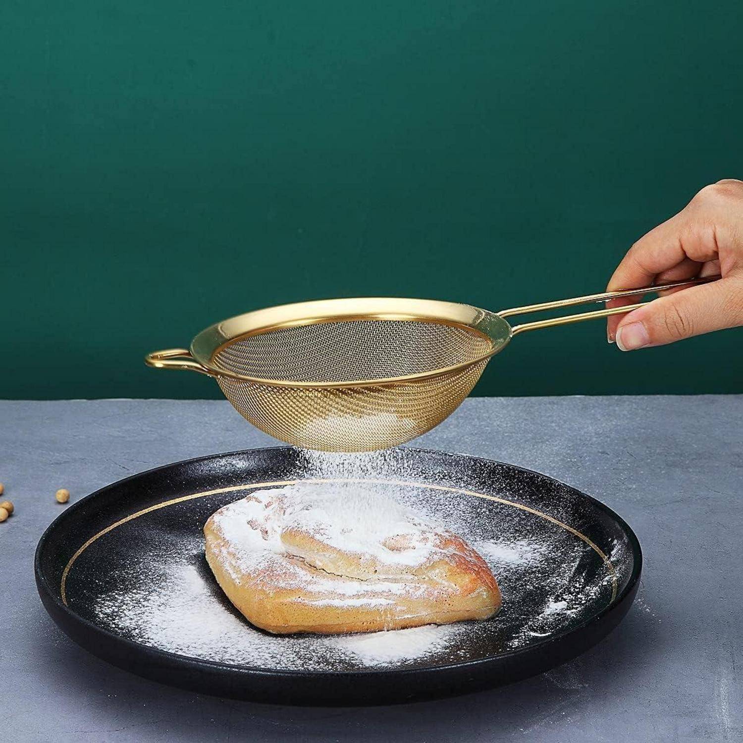 Goldenes feinmaschiges Siebset 3-teilig Edelstahl Küchensieb-Set