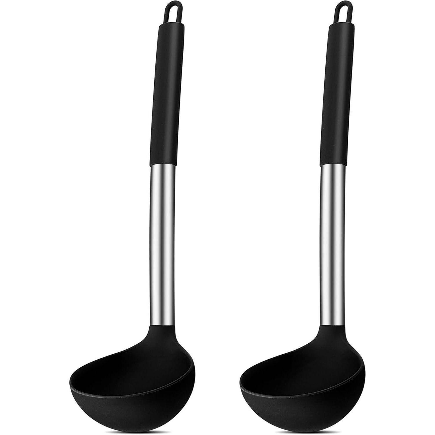 2-teiliges Silikon Schöpfkelle Set mit Edelstahl Griff, hitzebeständig