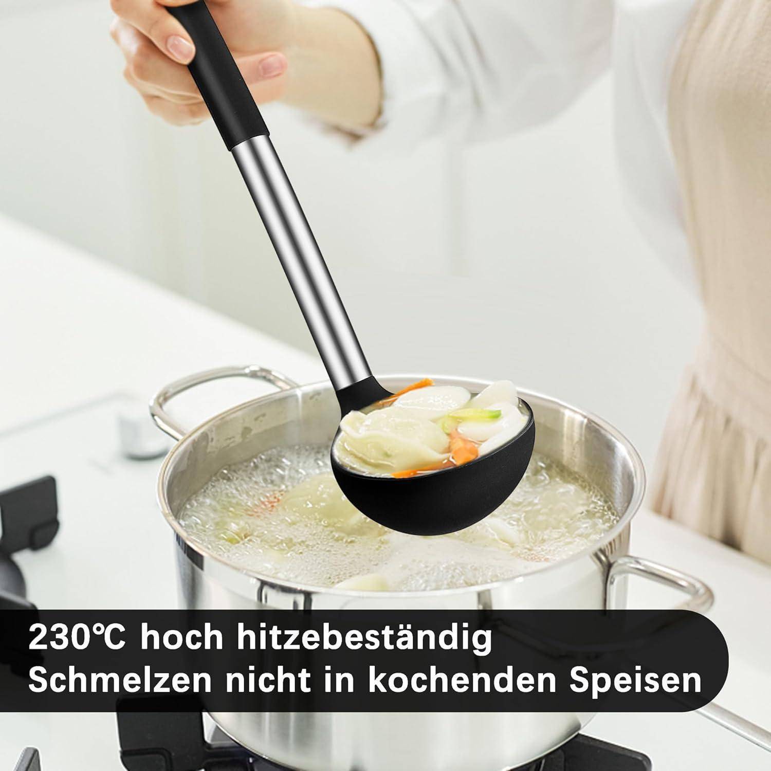 2-teiliges Silikon Schöpfkelle Set mit Edelstahl Griff, hitzebeständig