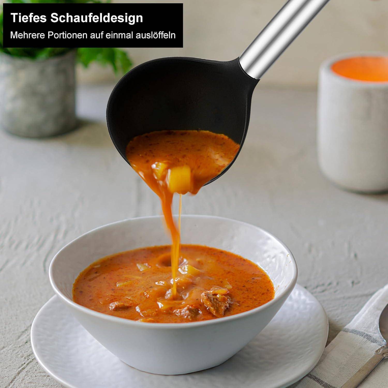 2-teiliges Silikon Schöpfkelle Set mit Edelstahl Griff, hitzebeständig