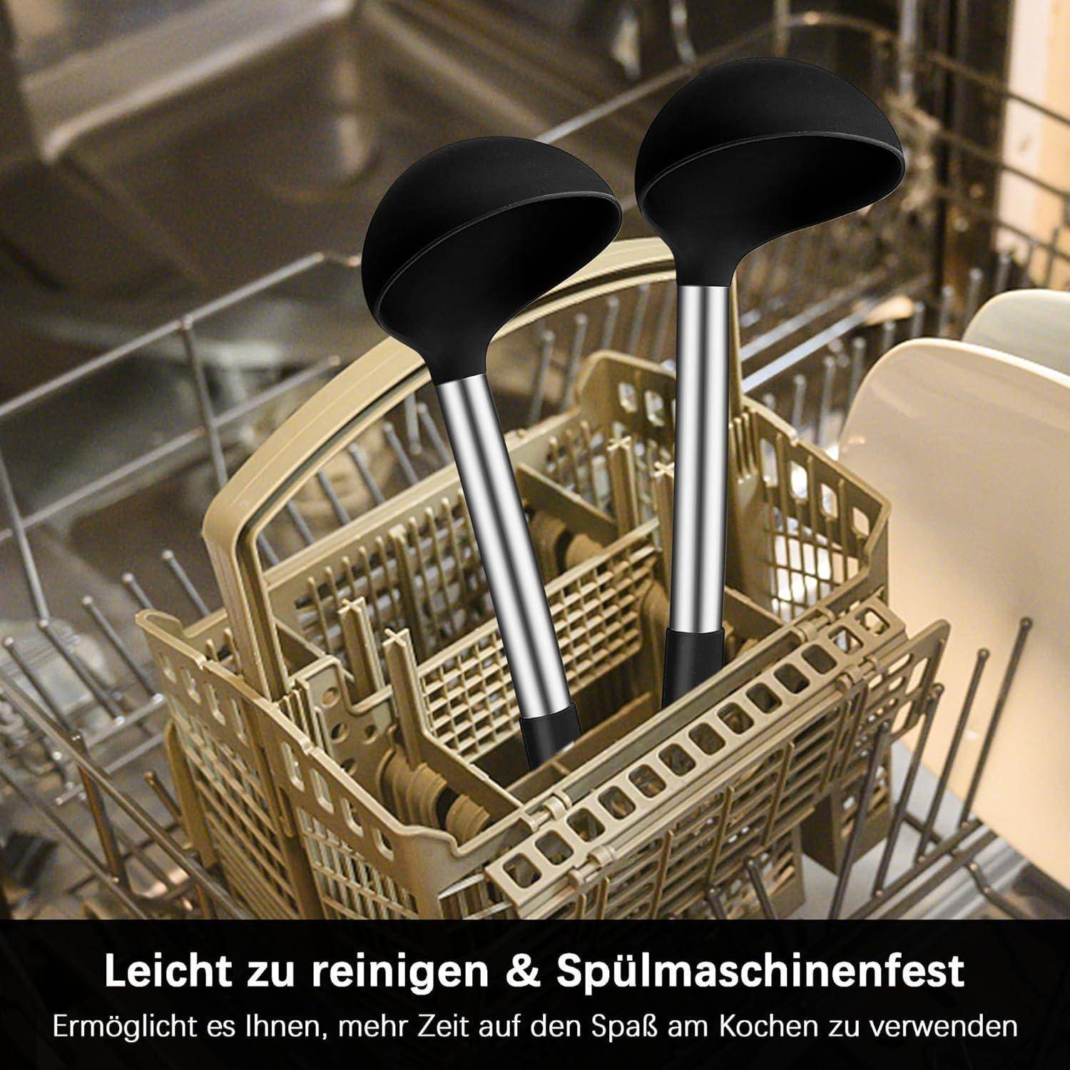 2-teiliges Silikon Schöpfkelle Set mit Edelstahl Griff, hitzebeständig