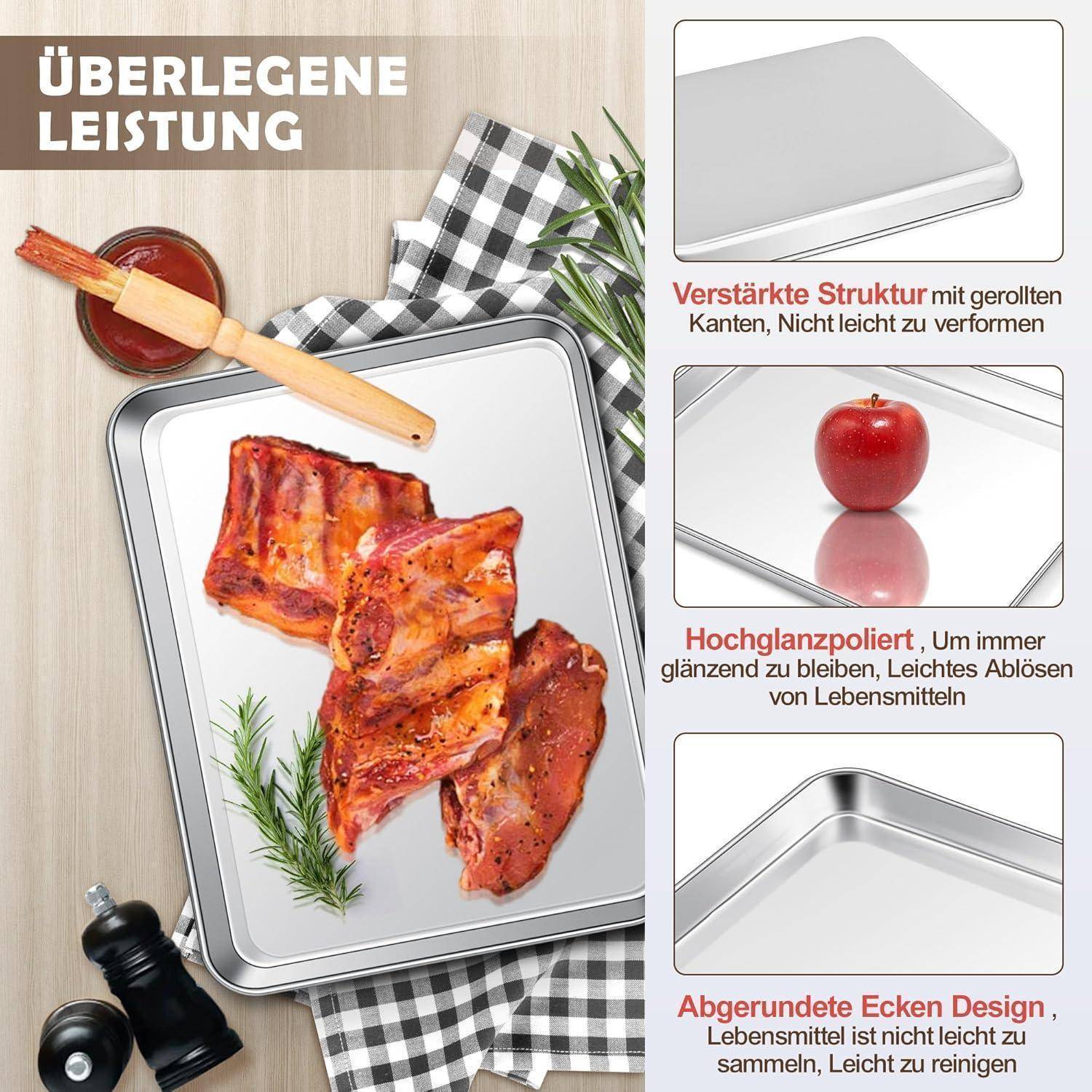 Backblech mit Abkuehlgitter Edelstahl 26,5 x 20,5 x 2,5cm