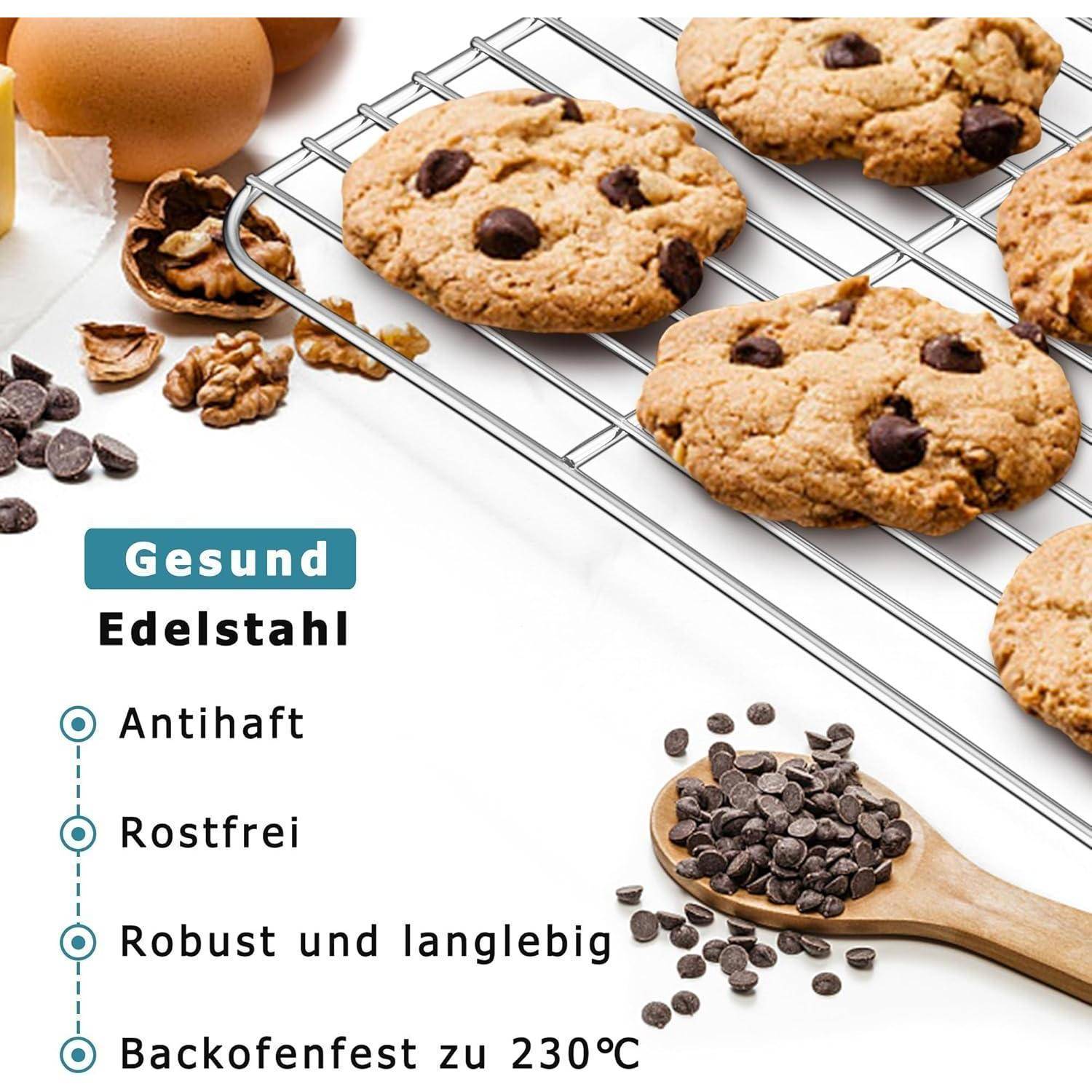 Edelstahl Abkühlgitter 2er-Set Rechteckig Kuchengitter groß, 38,6 x