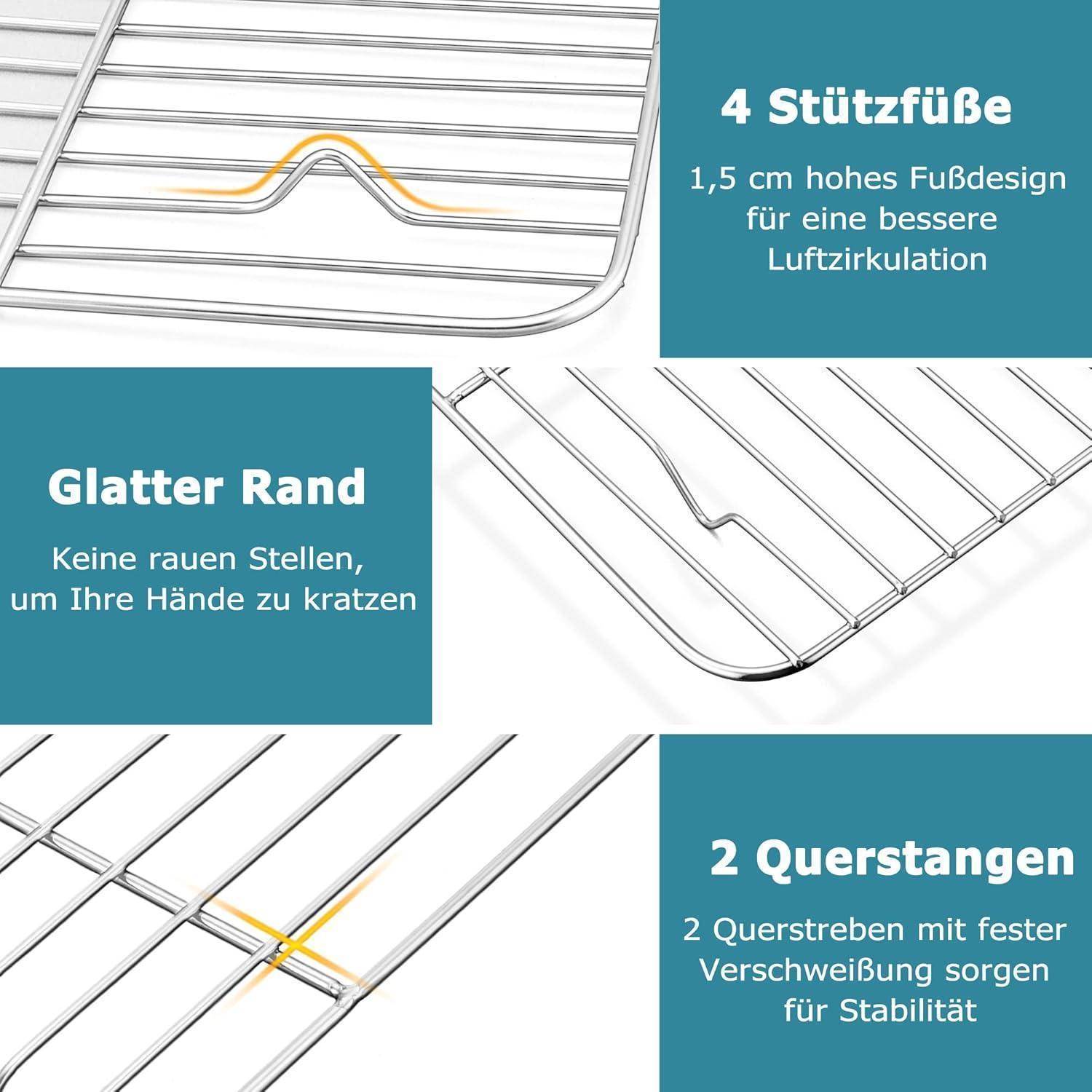 Edelstahl Abkühlgitter 2er-Set Rechteckig Kuchengitter groß, 38,6 x