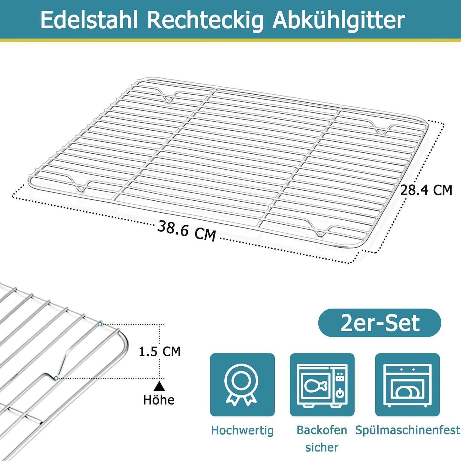 Edelstahl Abkühlgitter 2er-Set Rechteckig Kuchengitter groß, 38,6 x