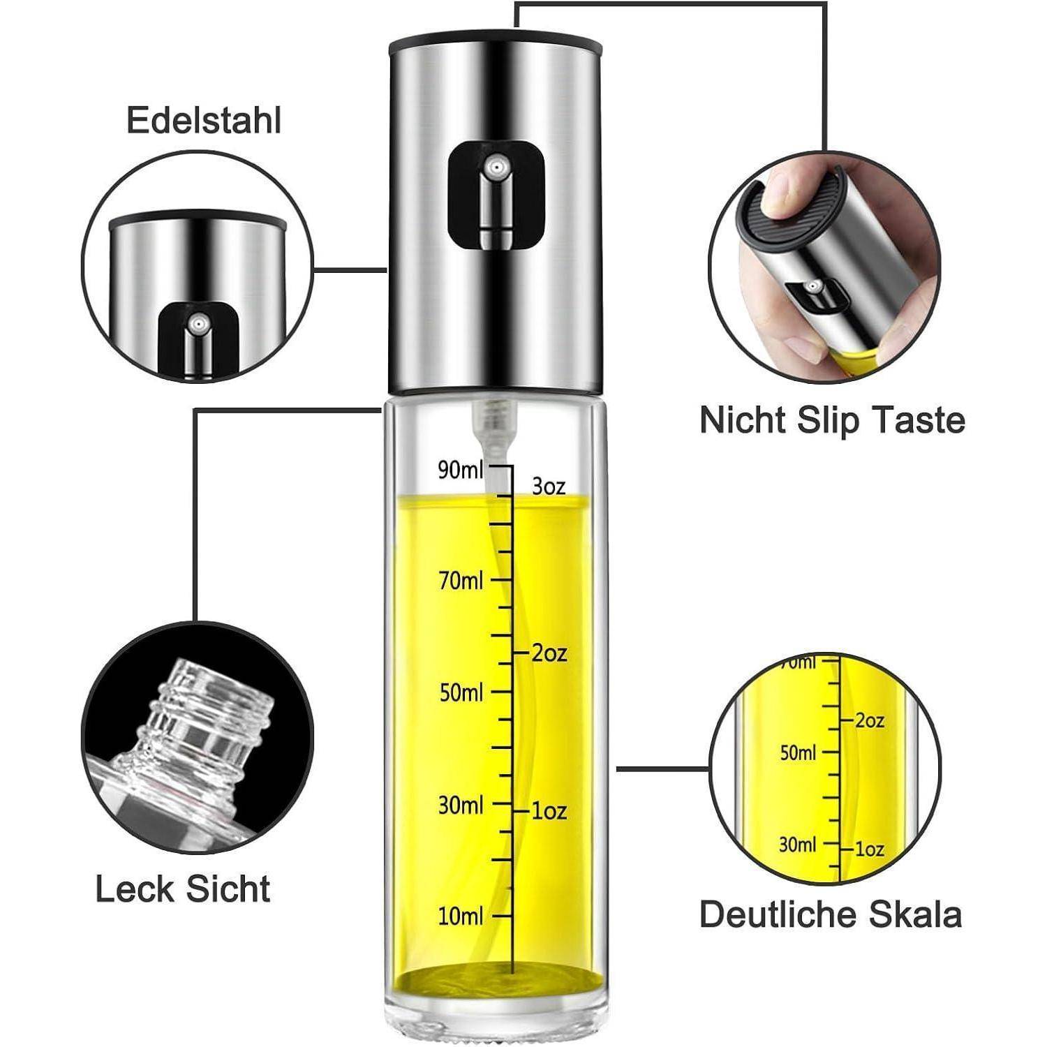 Ölsprüher 2er Set 100ml Glas Zerstäuber für Küche BBQ