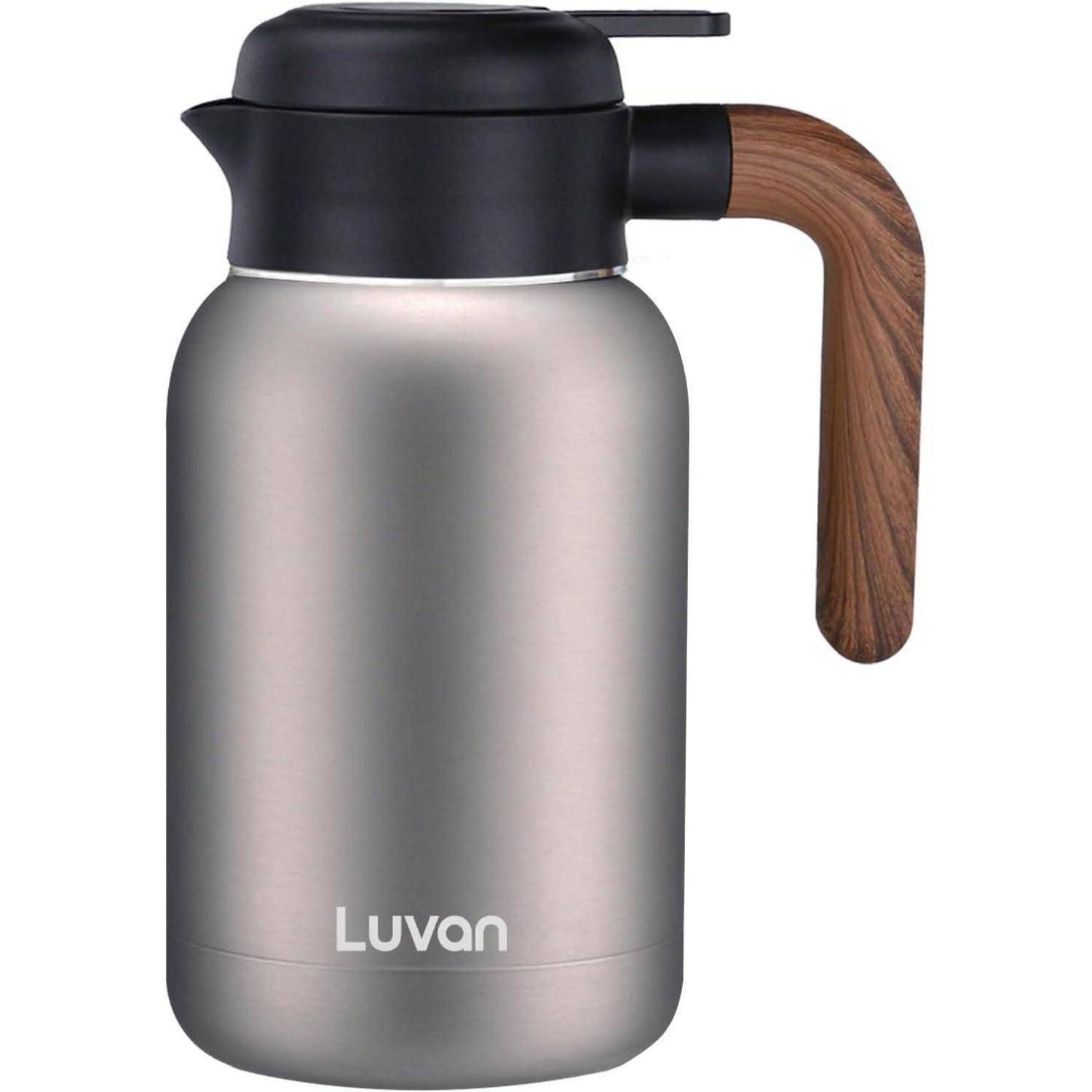 Thermoskanne 2L Edelstahl Doppelwand Isolierte Kaffee Topf Plunger