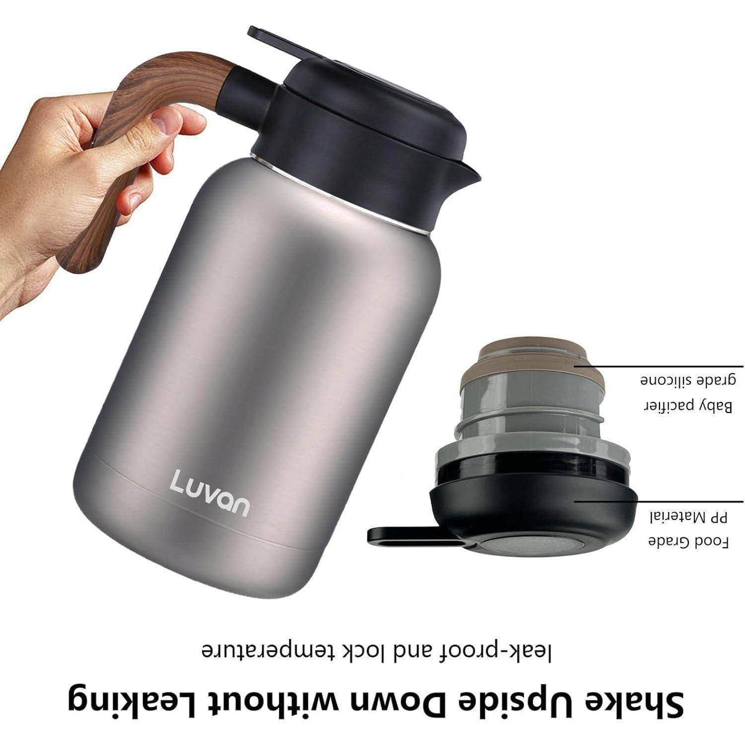 Thermoskanne 2L Edelstahl Doppelwand Isolierte Kaffee Topf Plunger