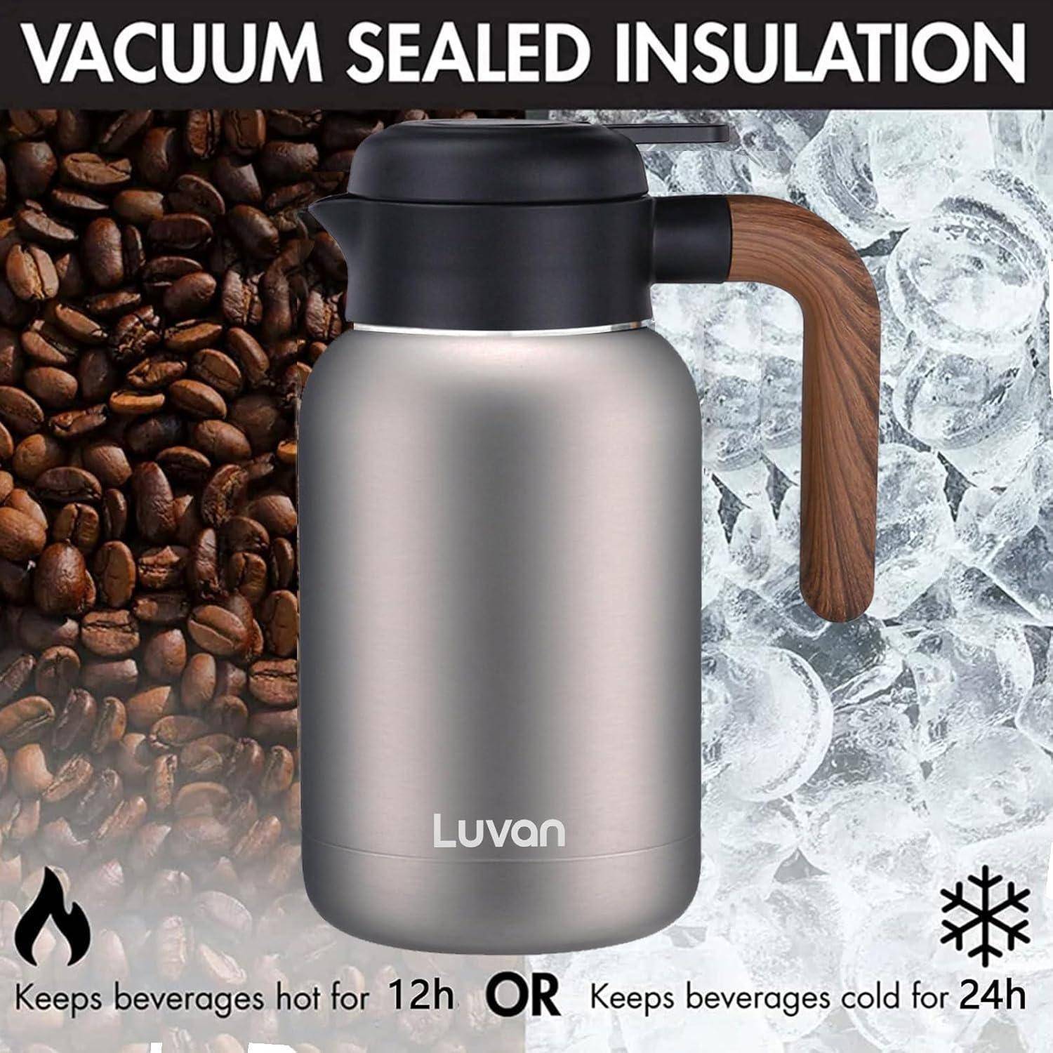 Thermoskanne 2L Edelstahl Doppelwand Isolierte Kaffee Topf Plunger