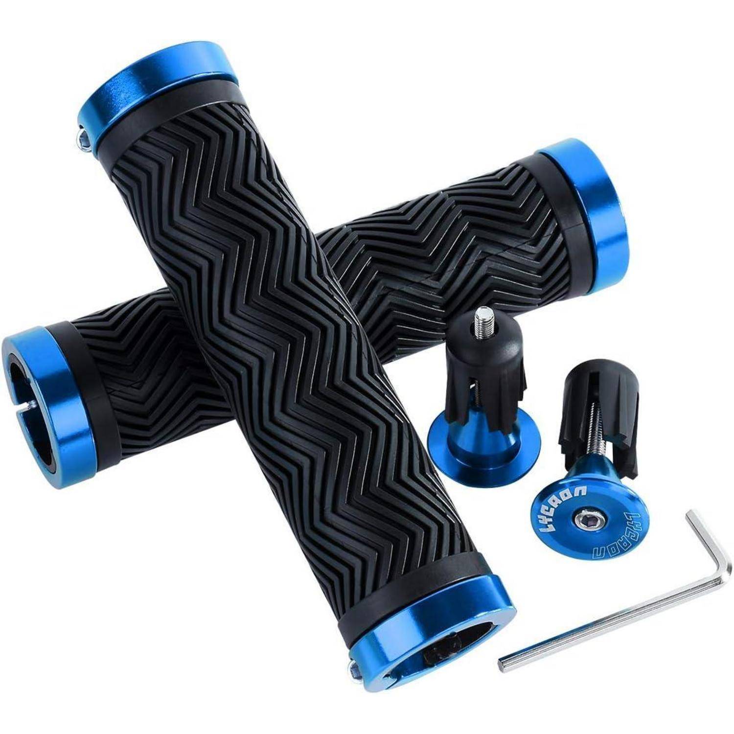 Ergonomic Fahrradgriffe mit Aluminium-Endkappen Blau, MTB