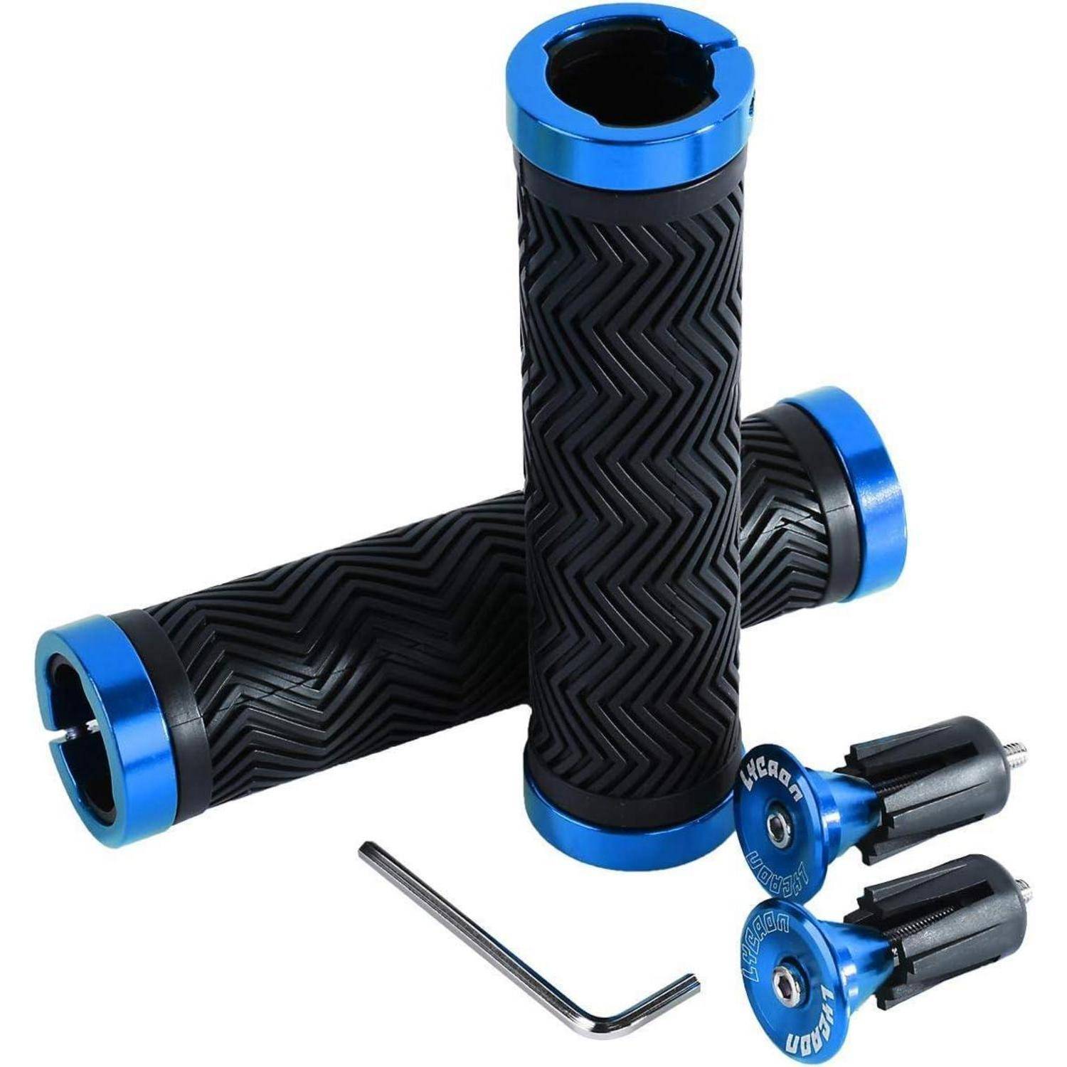 Ergonomic Fahrradgriffe mit Aluminium-Endkappen Blau, MTB