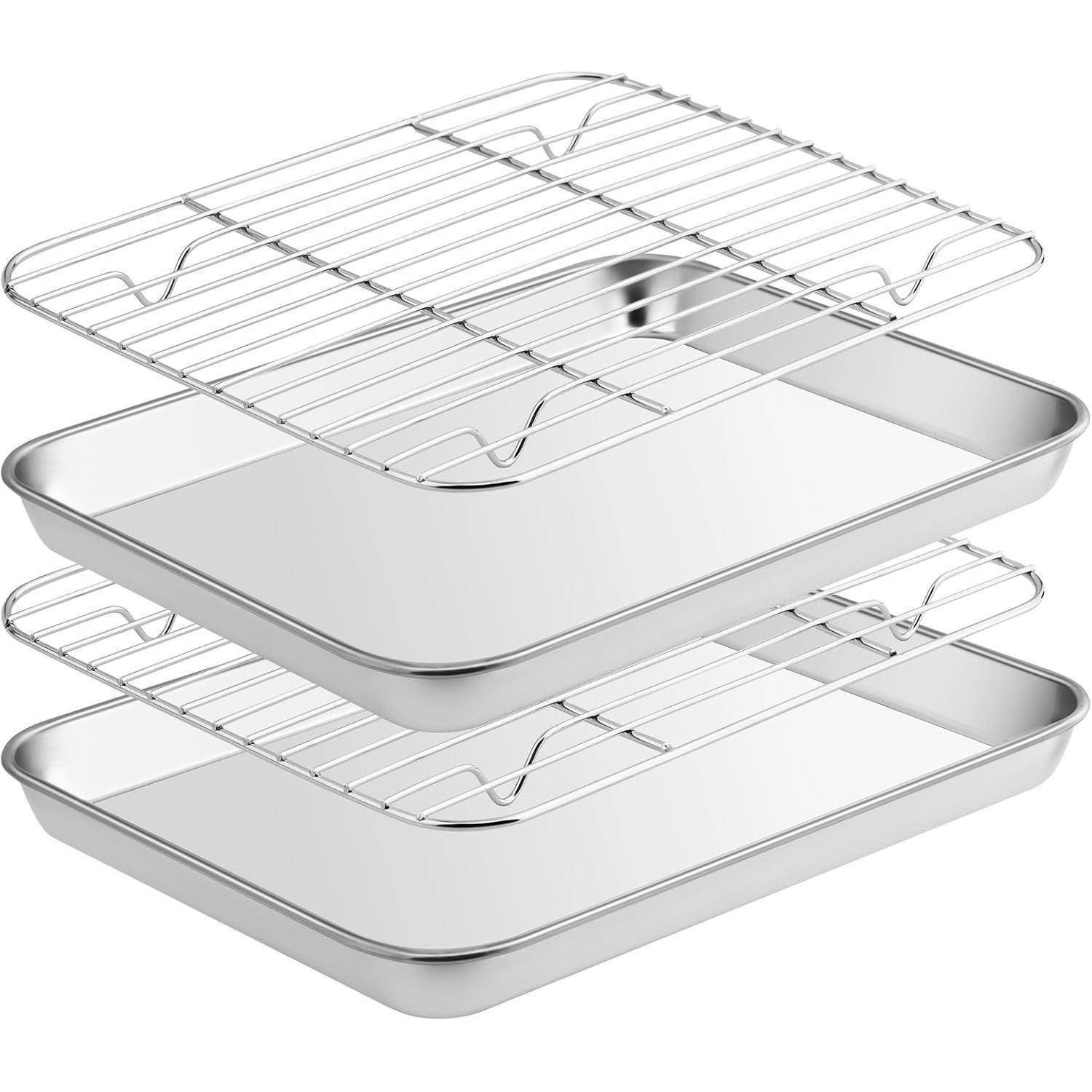 Edelstahl Backblech mit Abkühlgitter Set, Backform Rechteckig