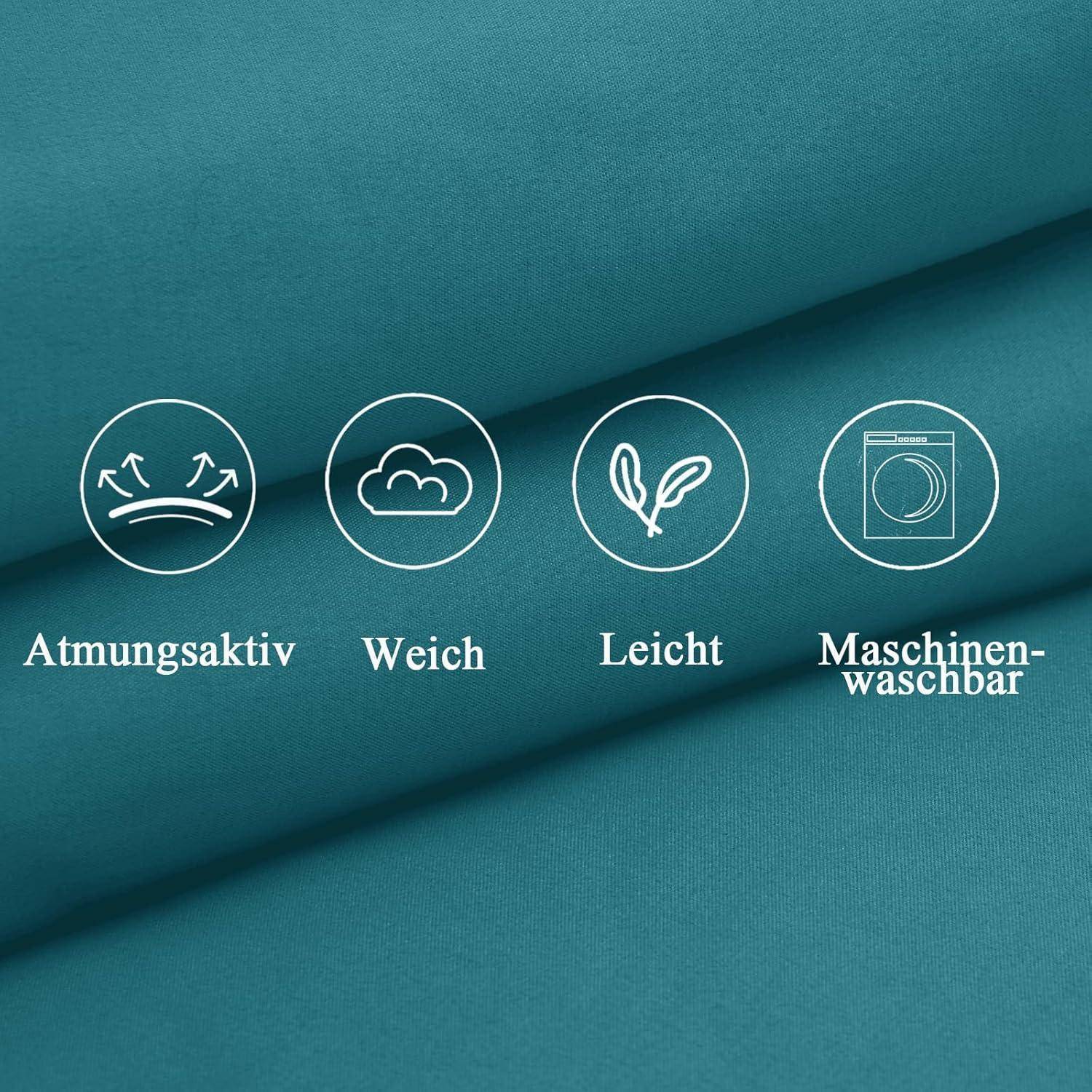 Blaues Gewebe mit Symbolen: „Atmungsaktiv