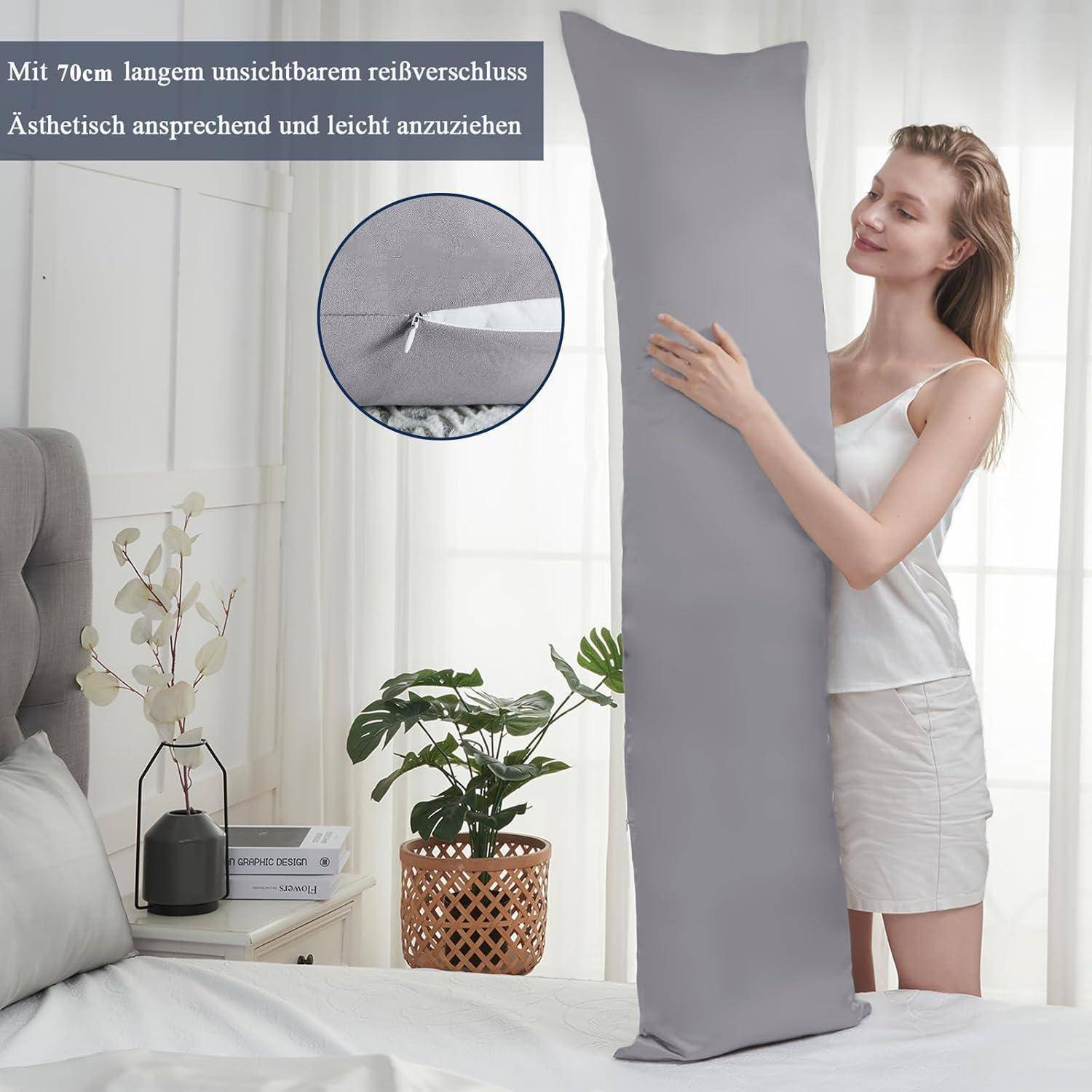 Seitenschläferkissen Bezug 40x145 2er-Set Weich Grau Öko-zertifiziert