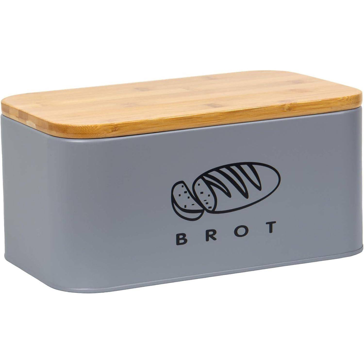 Brotkasten mit Bambusdeckel Metall Retro Grau 30cm * 18cm * 14cm