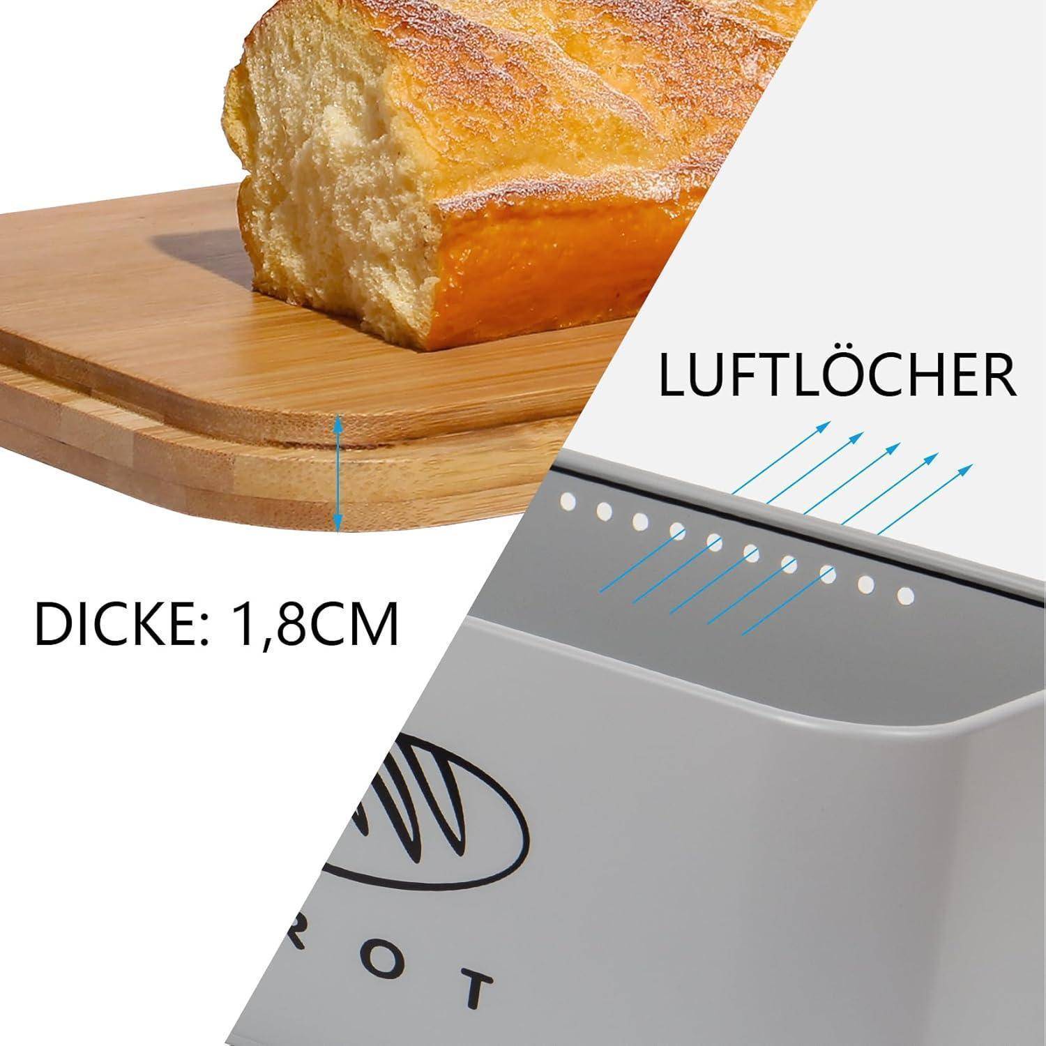 Brotkasten mit Bambusdeckel Metall Retro Grau 30cm * 18cm * 14cm