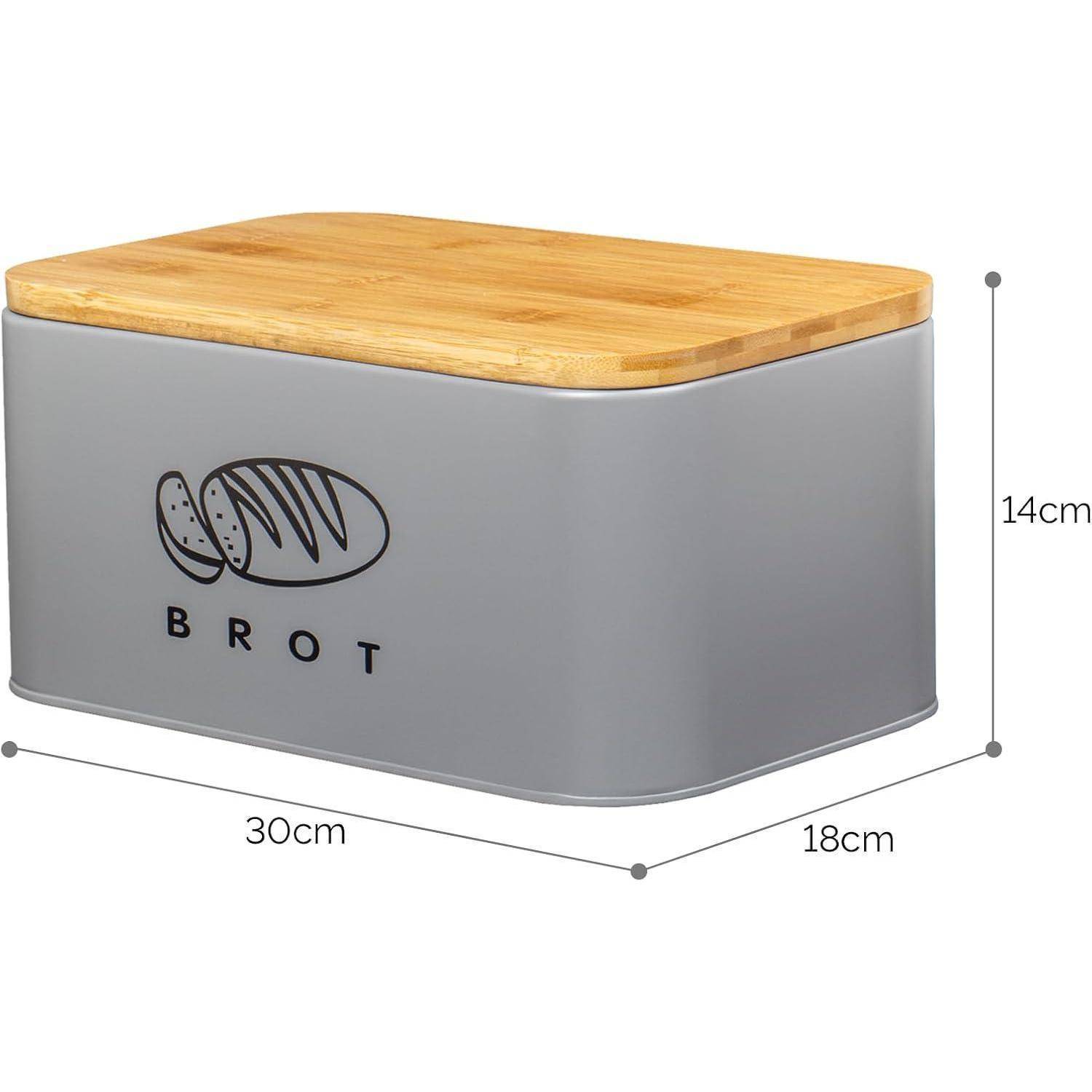 Brotkasten mit Bambusdeckel Metall Retro Grau 30cm * 18cm * 14cm