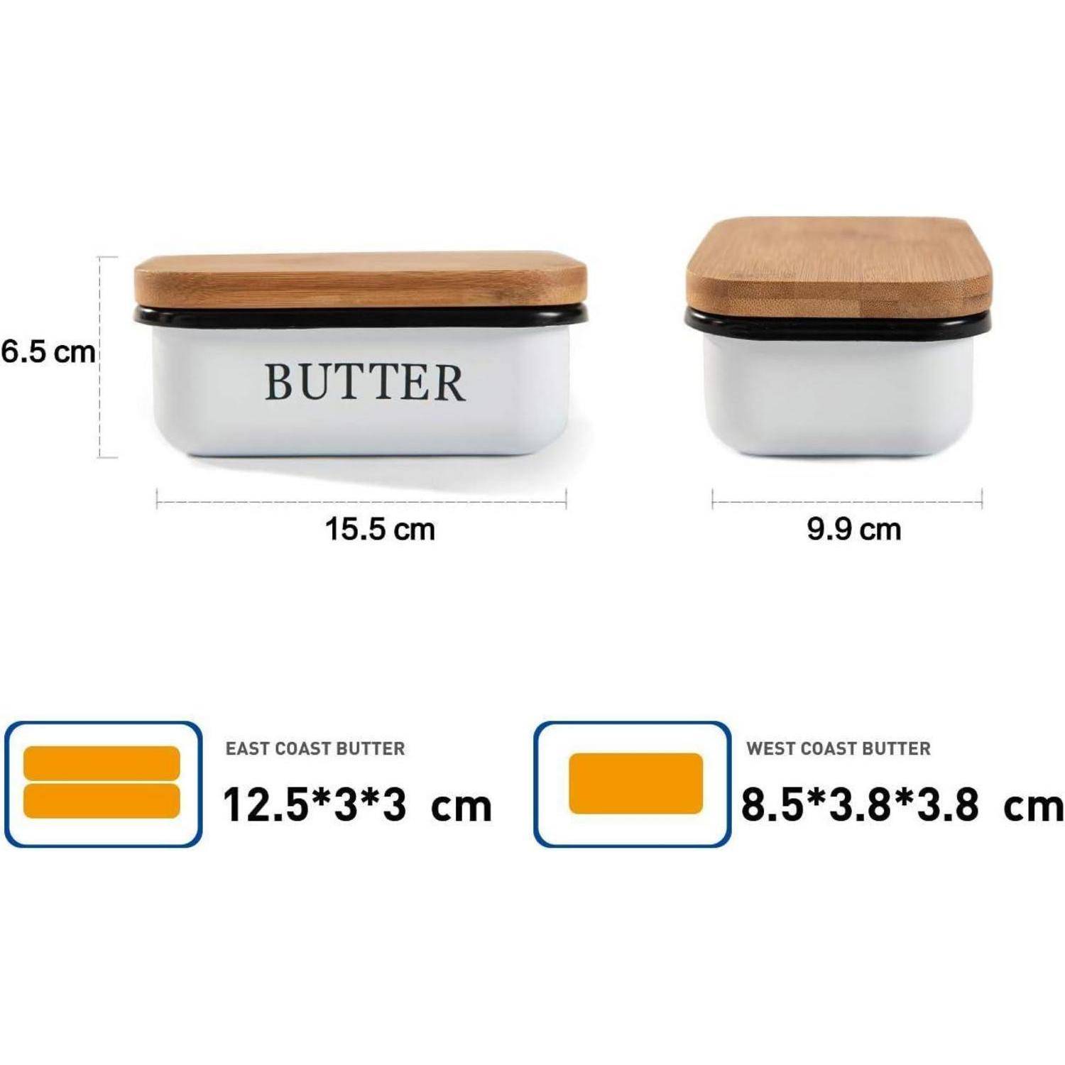 Butterdose mit Holzdeckel für 250 g Butter Weiß - Bambusdeckel