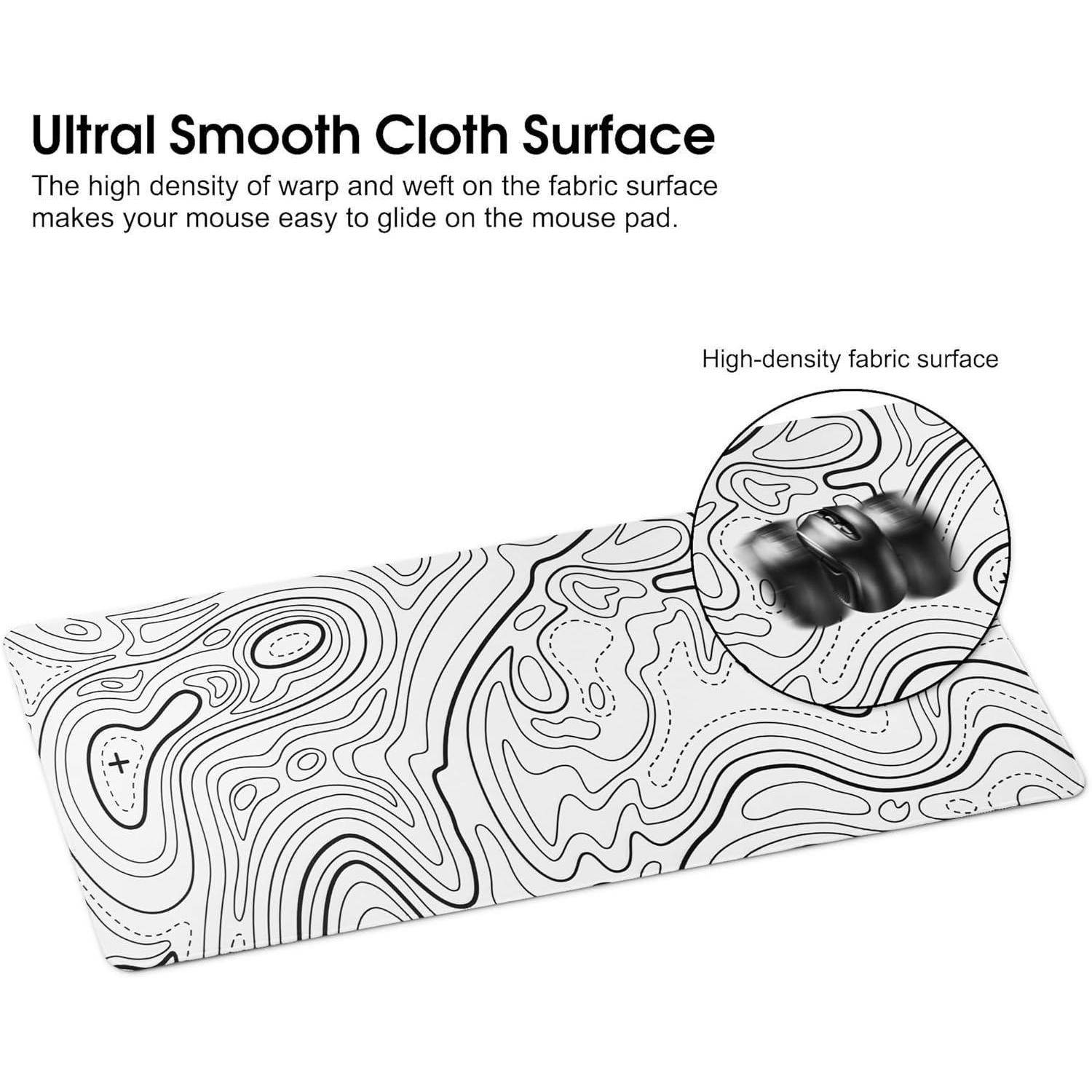 Ultraglatte Mausoberfläche mit einem Stoff mit hoher Dichte für leichtes Gleiten. Schwarzes und weißes abstraktes Design bedeckt das Pad.
